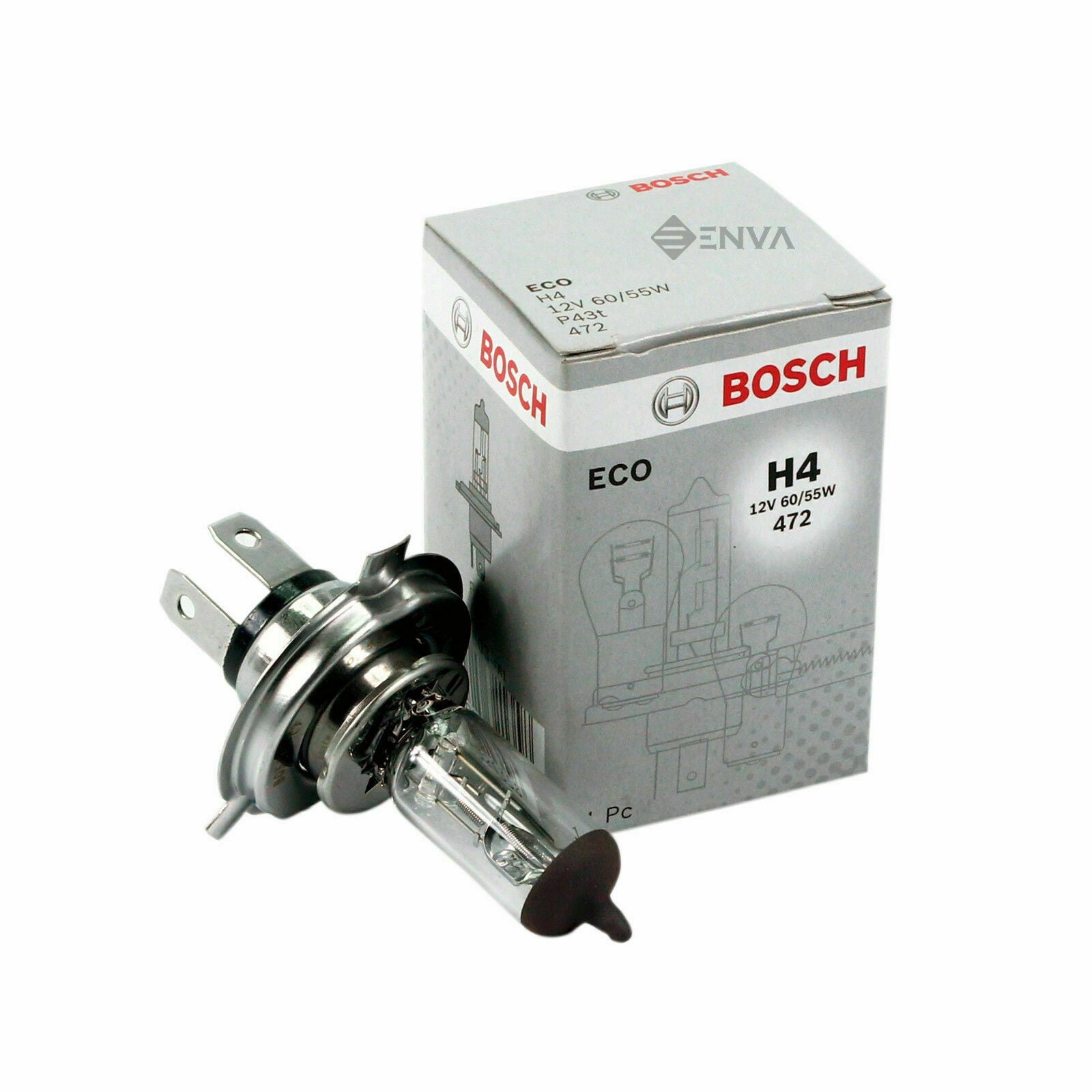 Geniune Bosch Eco H4 12V 60 55W P43T 472 Headlight Bulb
