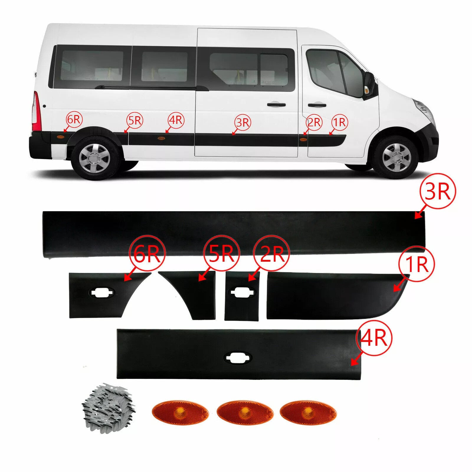 Door Trim Moulding Strip Set Right Side with Marker For Vauxhall Movano 10-2016