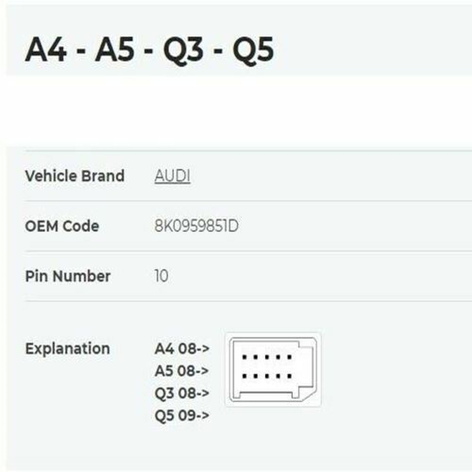 Window Control Switch Buttons Driver Side for Audi A4 B8 A5 Q5 8K0959851D