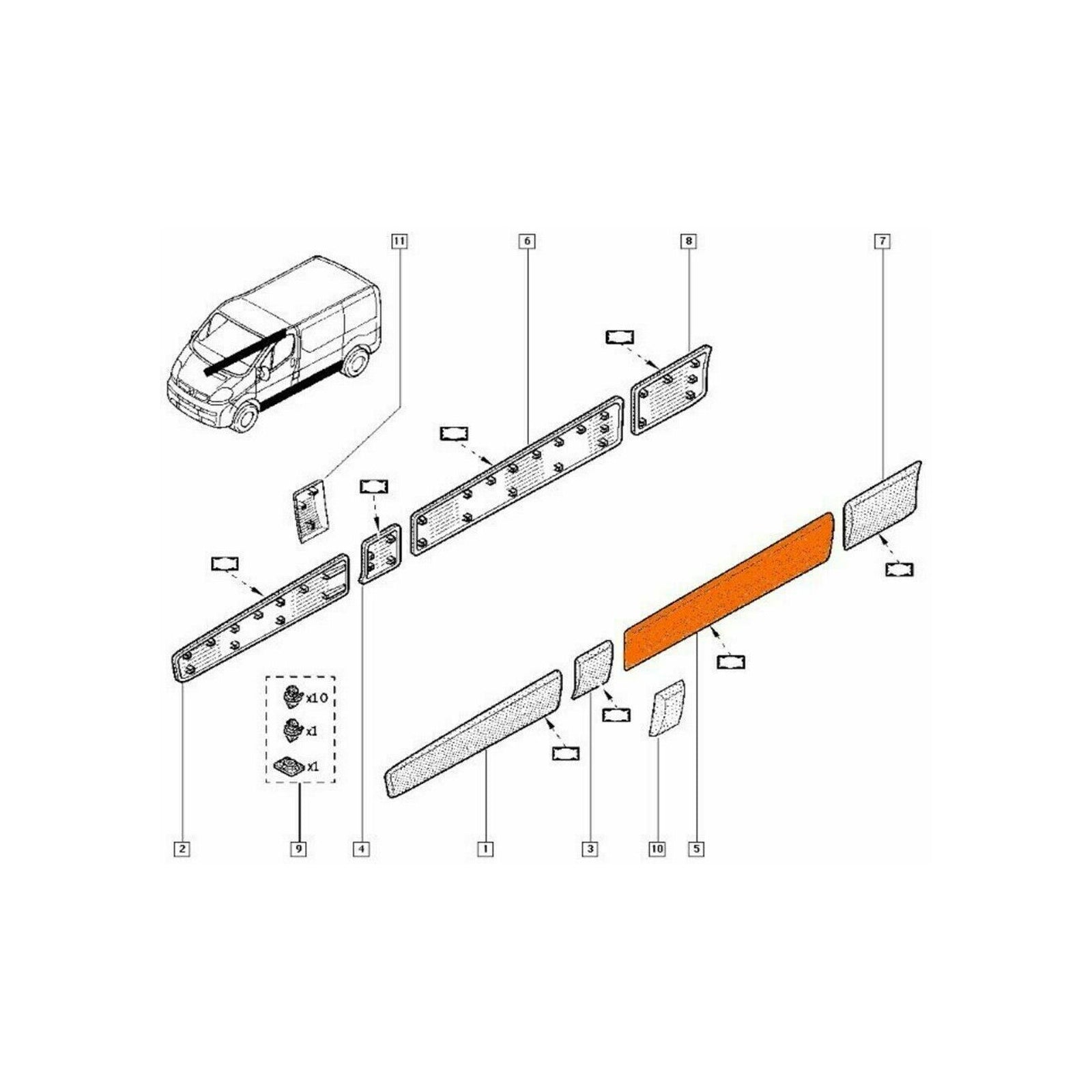 Left Side Long Trim Moulding Strip Panel for Vauxhall / Opel Vivaro 2001-2013