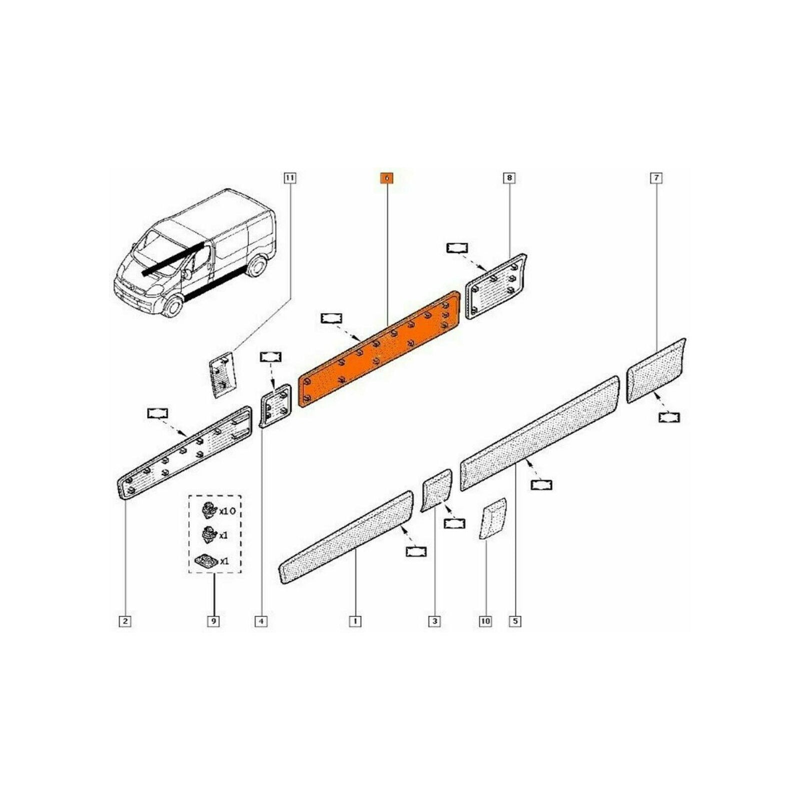 Vauxhall /Opel Vivaro 2001-13 Right Side Long Trim Moulding Strip Panel 91165343