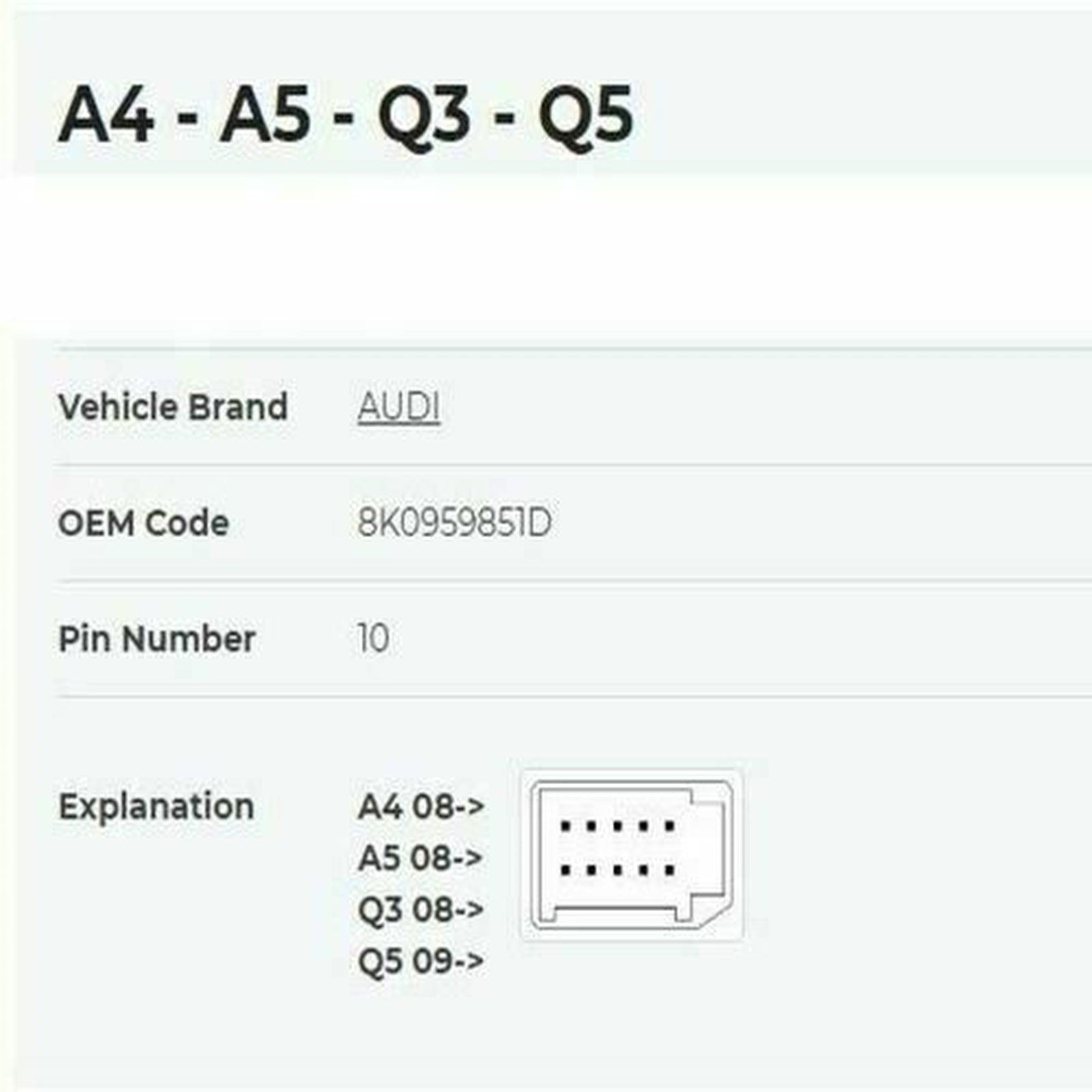 Electric Power Window Main Control Switch for Audi A4 8K2/8K5 B8 8K0959851D