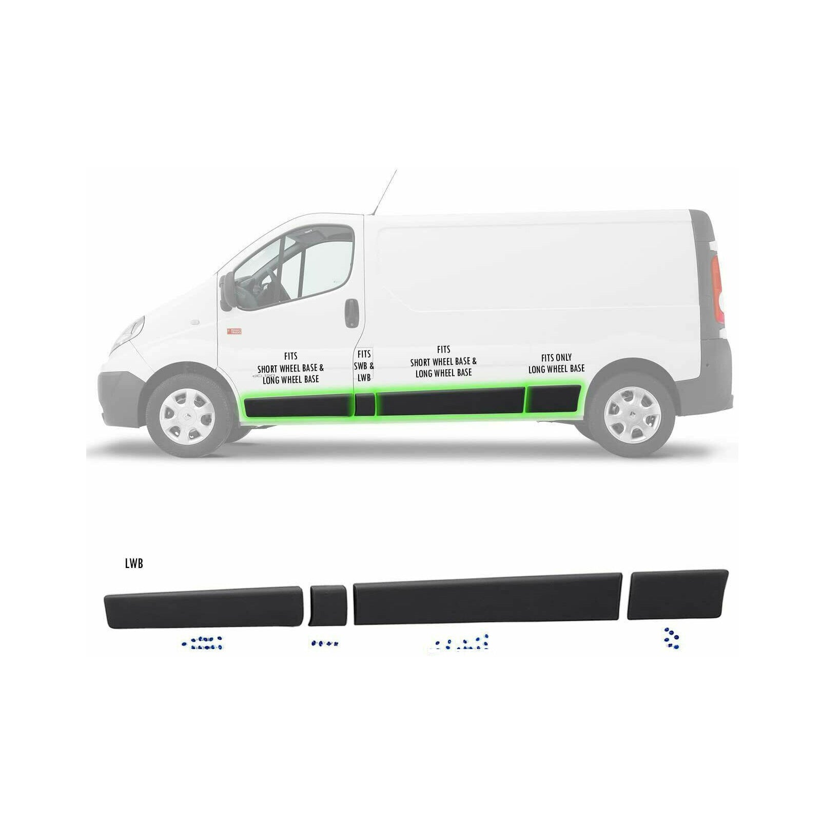 Side Door Moulding Panel Strip Set Left Side For Primastar 01 14 Lwb 4 Pcs