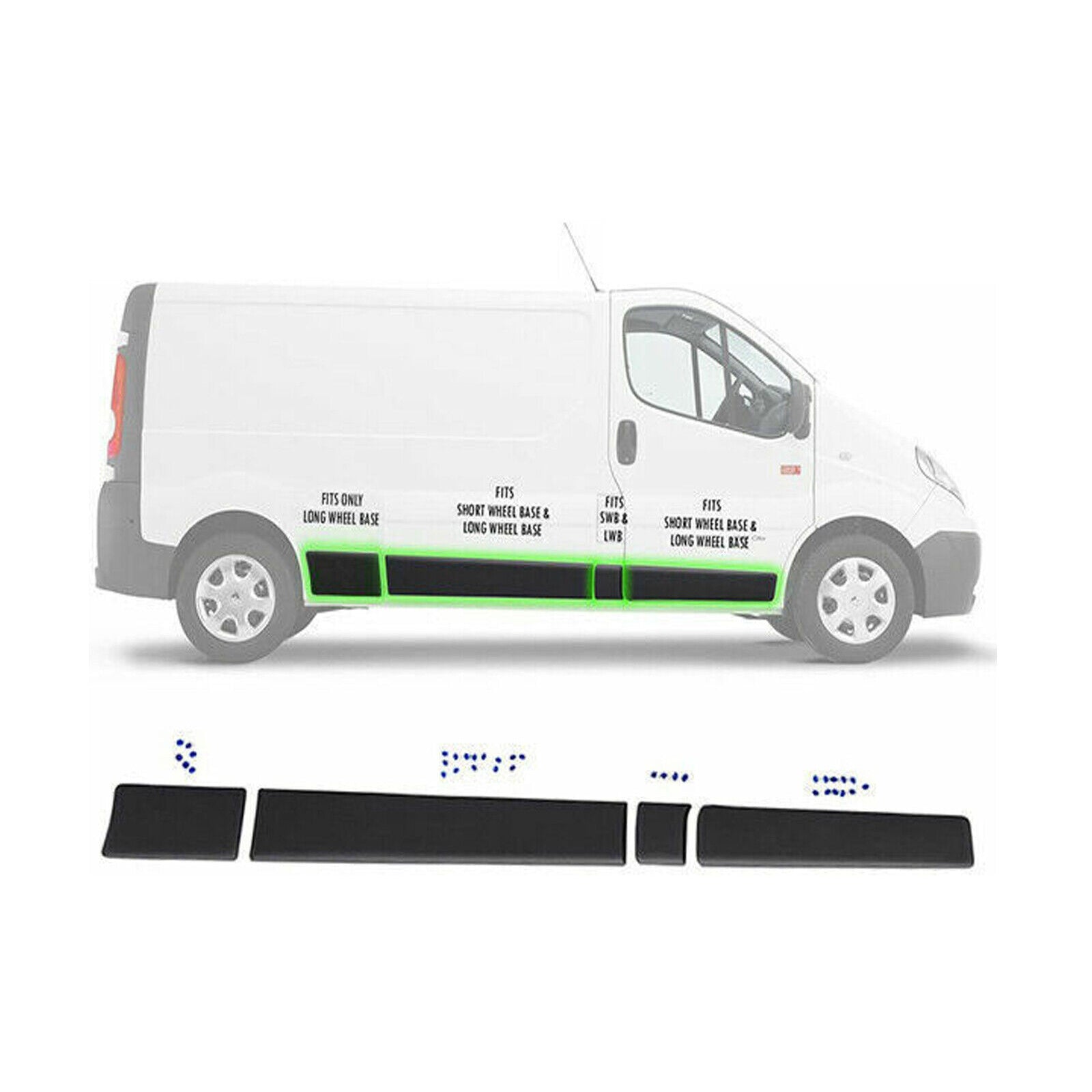 Side Door Moulding Panel Strip Set R&L Side for Renault Trafic MK2 01-14 LWB