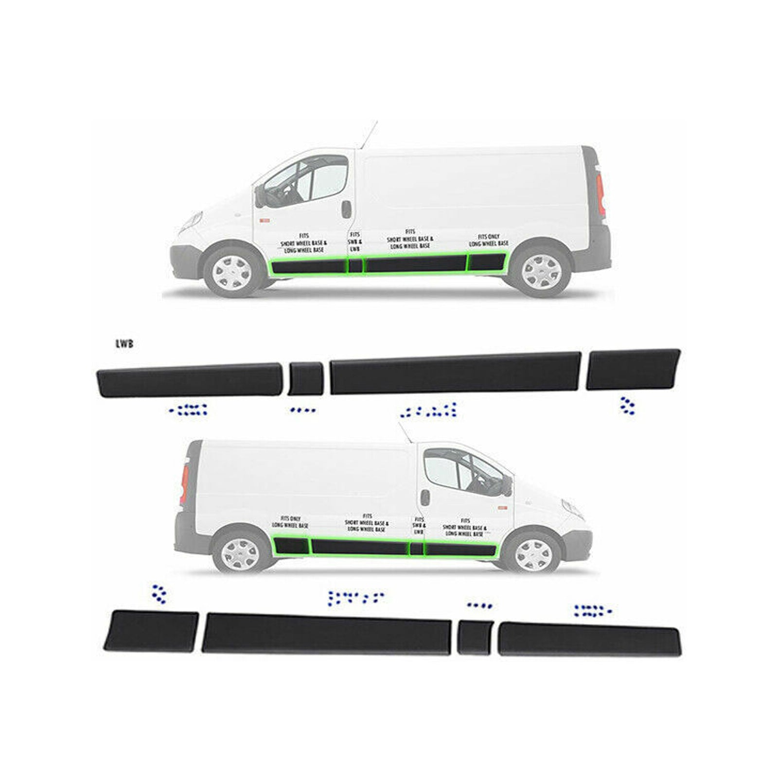 Side Door Moulding Panel Strip Set Right and Left Side For Primastar 01 14 Lwb
