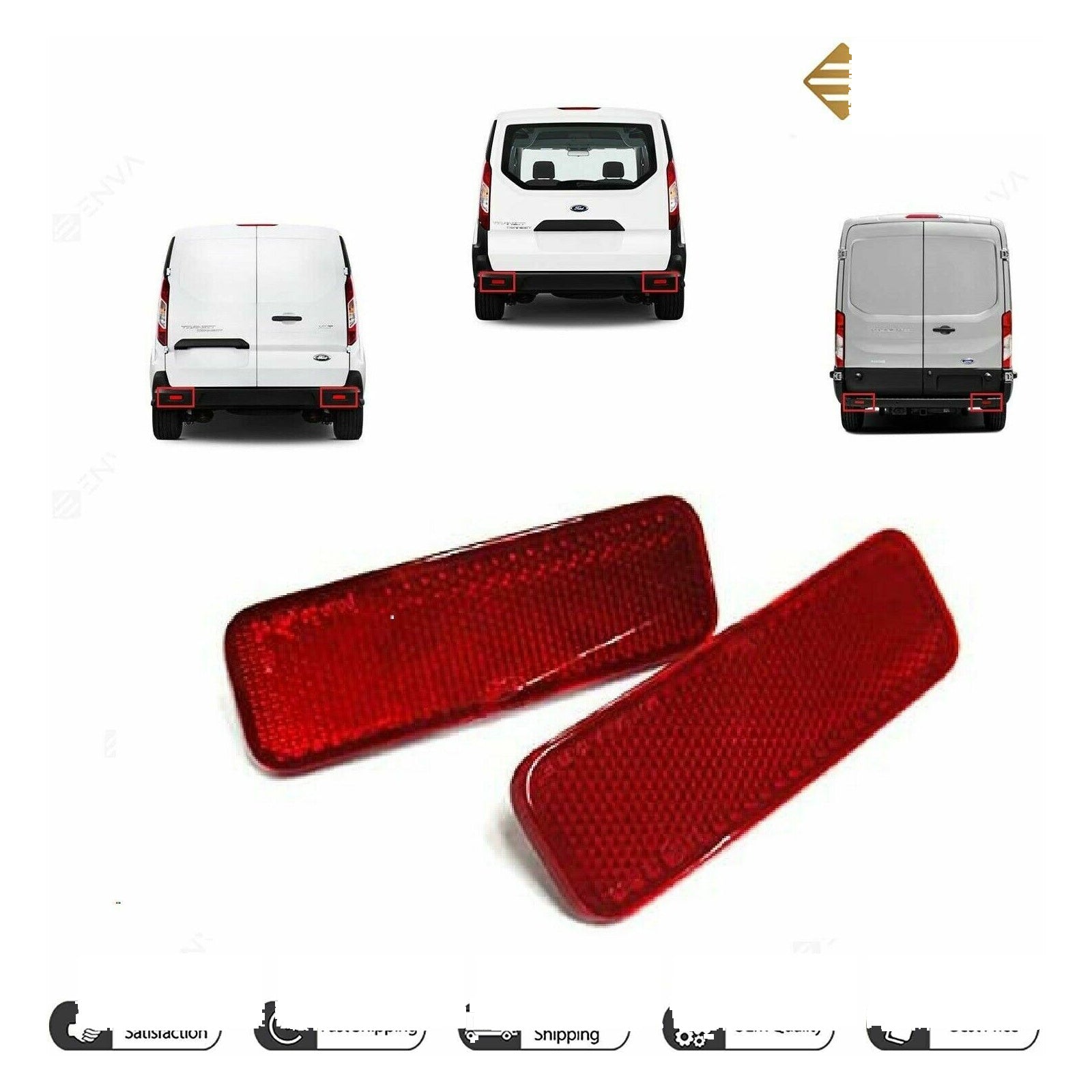 Red Lens Rear Bumper Reflector Light L and R For Ford Transit Tourneo Connect Custom