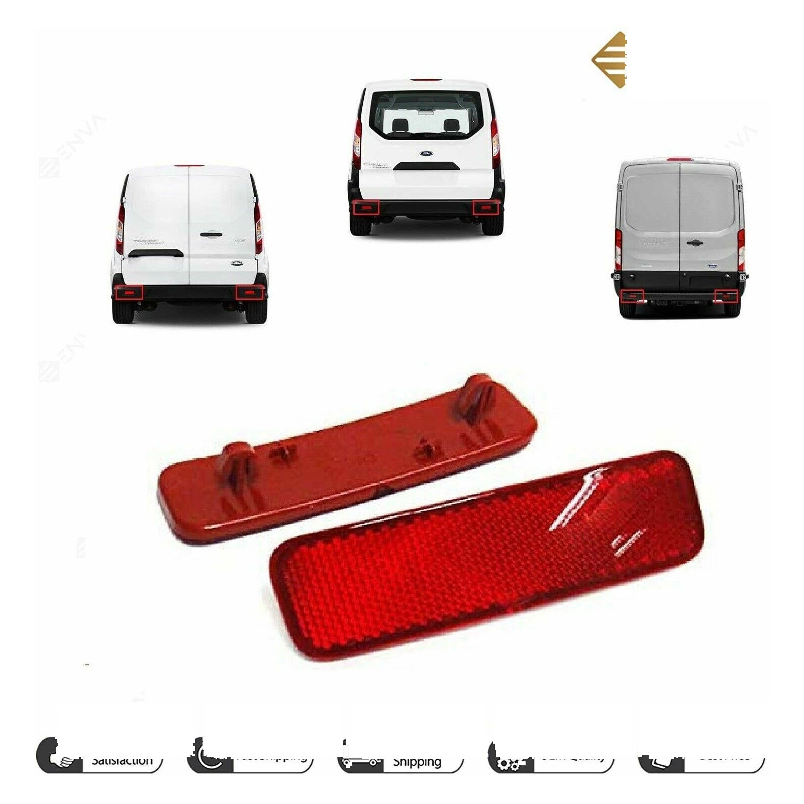 Red Lens Rear Bumper Reflector Light L&R for Ford Transit Tourneo Connect Custom