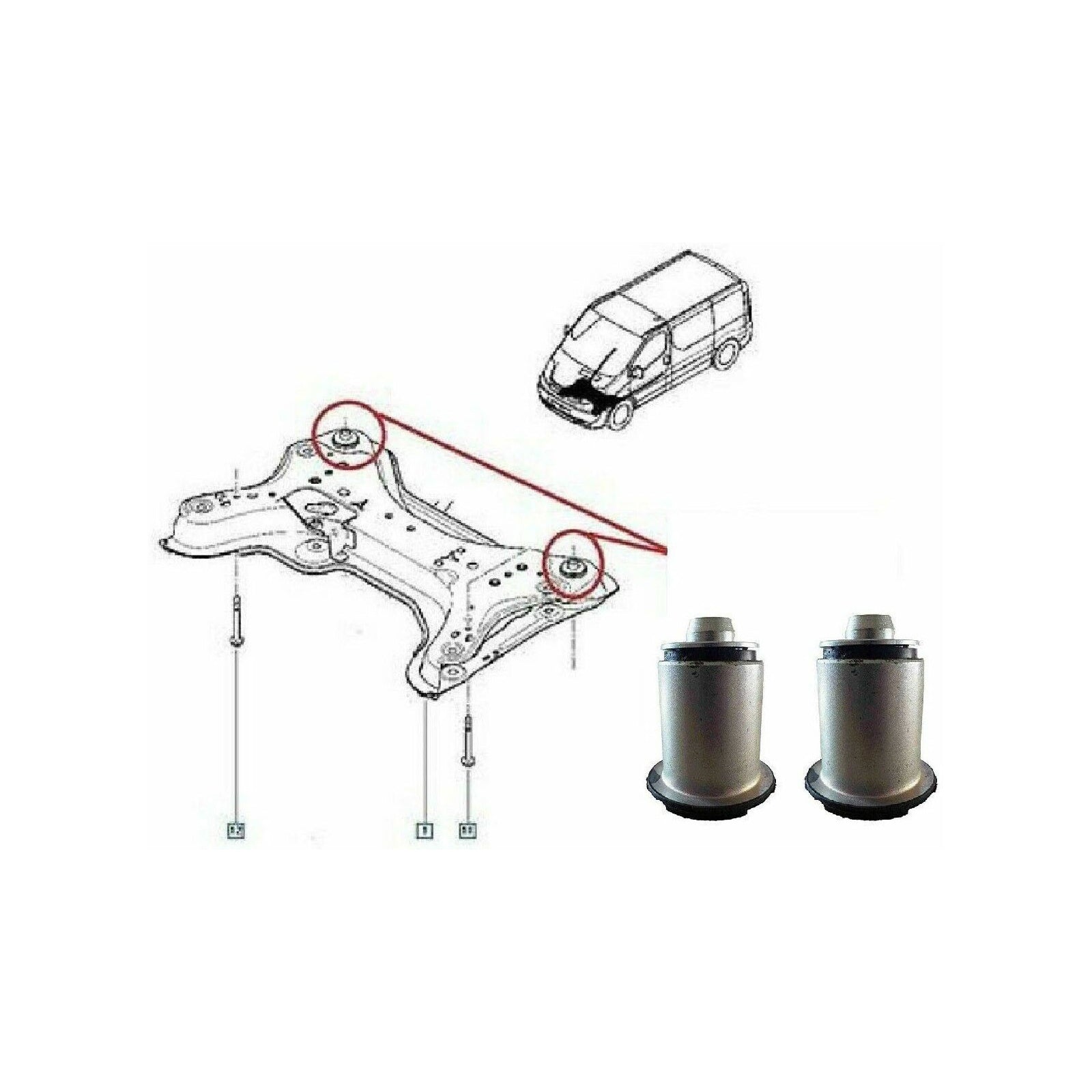 Pair X2 Front Axle Subframe Bushes for Opel / Vauxhall Vivaro 01-14 4418113