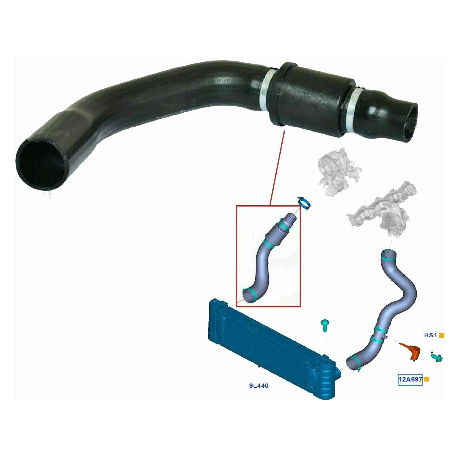RIGHT INLET INTERCOOLER TURBO HOSE KIT FOR FORD TRANSIT MK7 MK8 RWD 2.2 TDCi