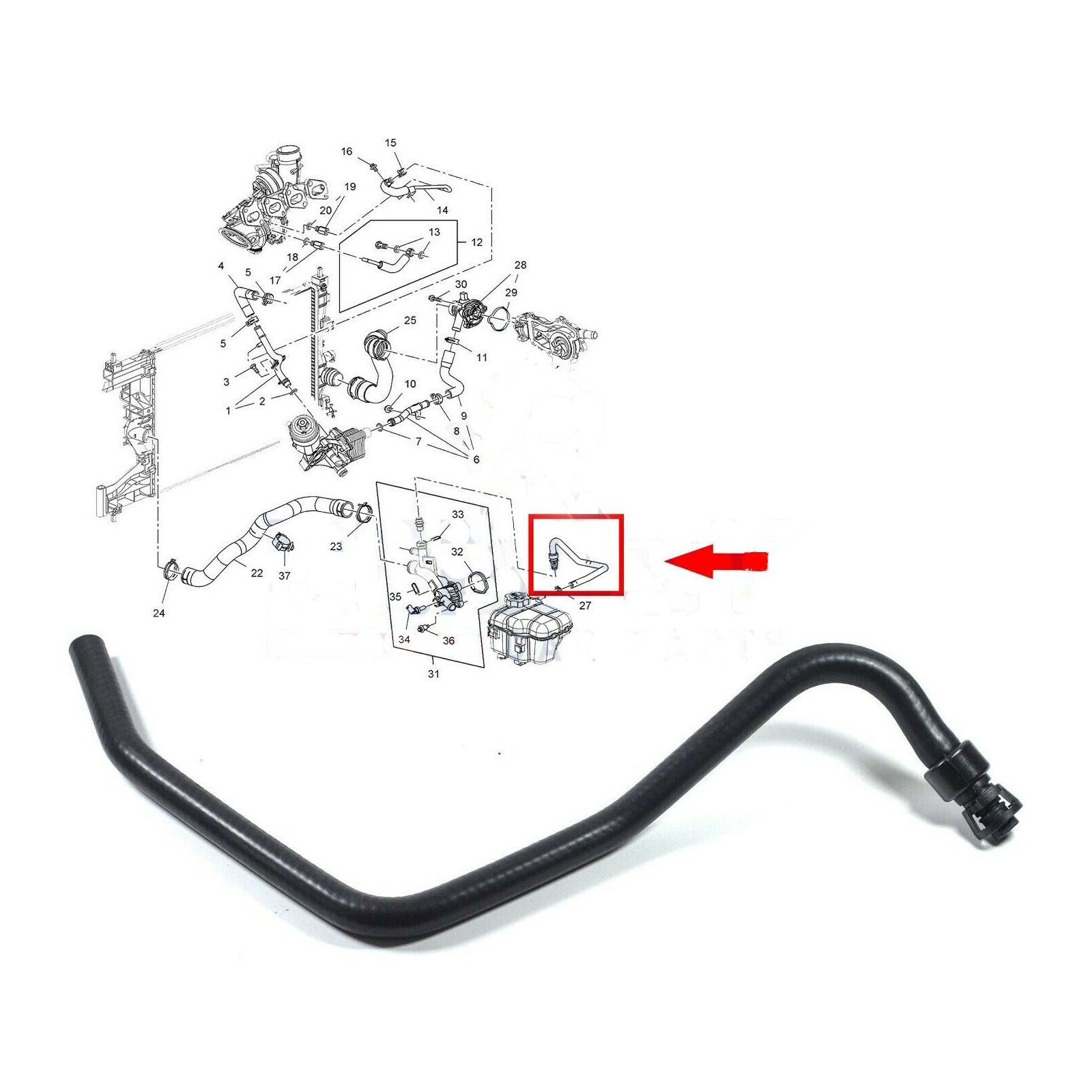 For Vauxhall Opel Insignia Astra Mk6 1.4L Radiator Coolant Bypass Hose 13251447
