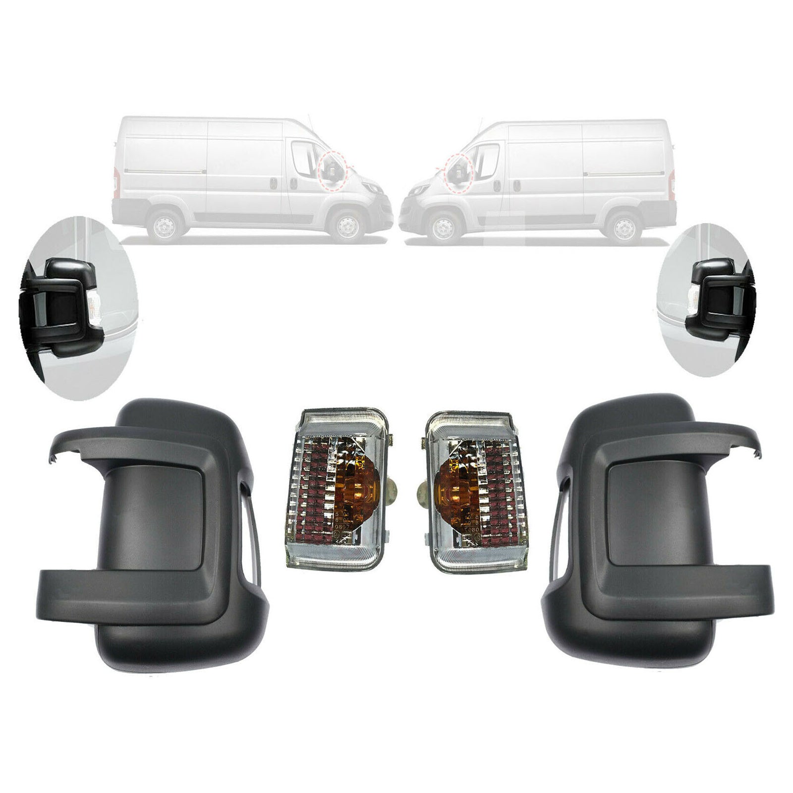 For Fiat Ducato Peugeot Boxer Citroen Jumper Door Wing Mirror Cover+Lens L and R