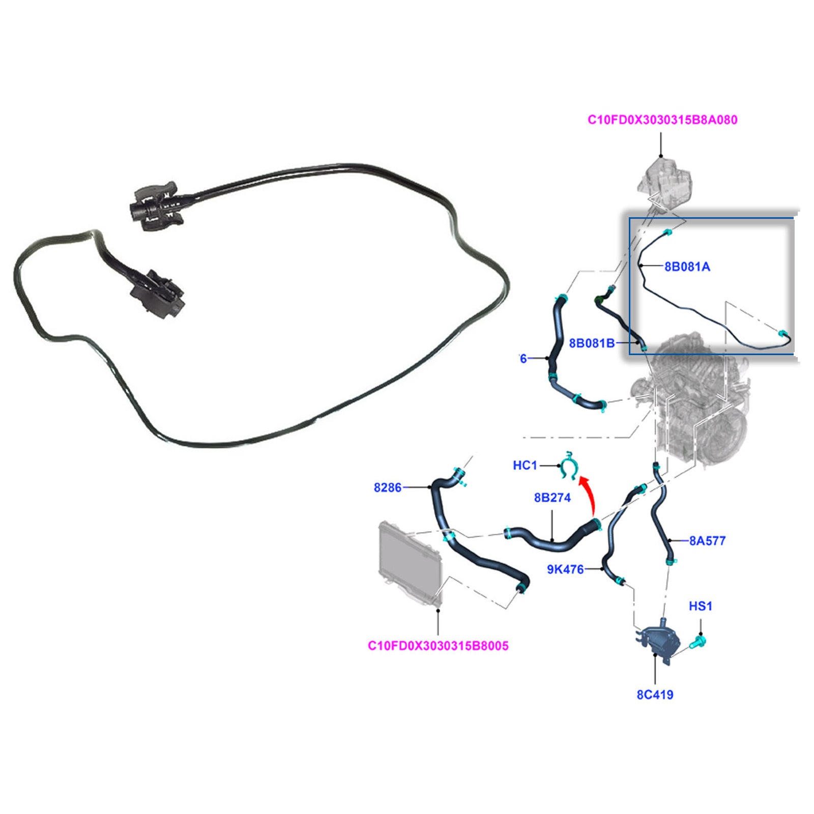 Expansion Tank To Block Pipe For Ford Fiesta Courier 1.0 EcoBoost 1848679