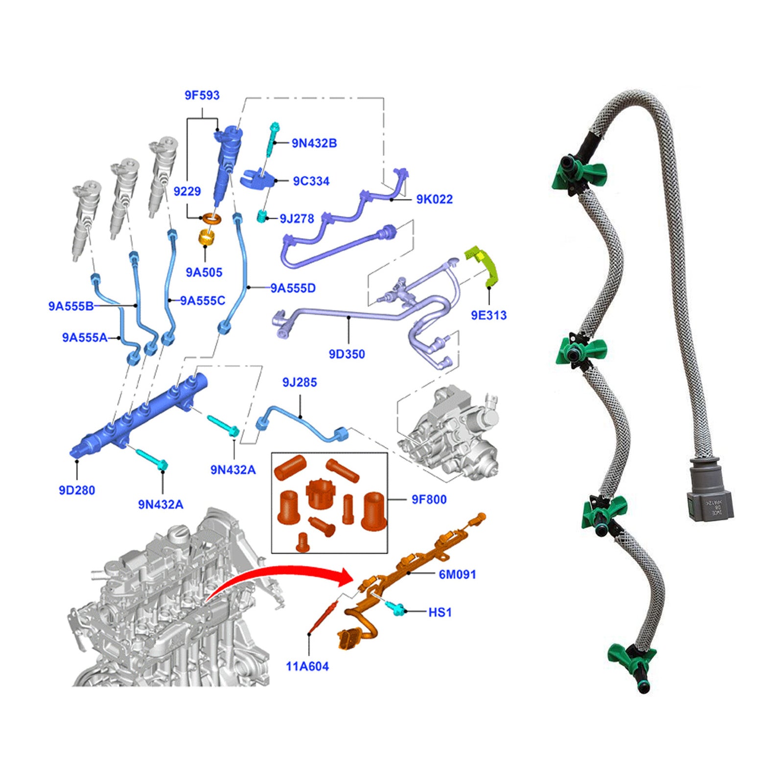 For Ford Fiesta Mk6 1.4 1.5 1.6 Tdci Injector Fuel Return Leak Off Pipe 1742836