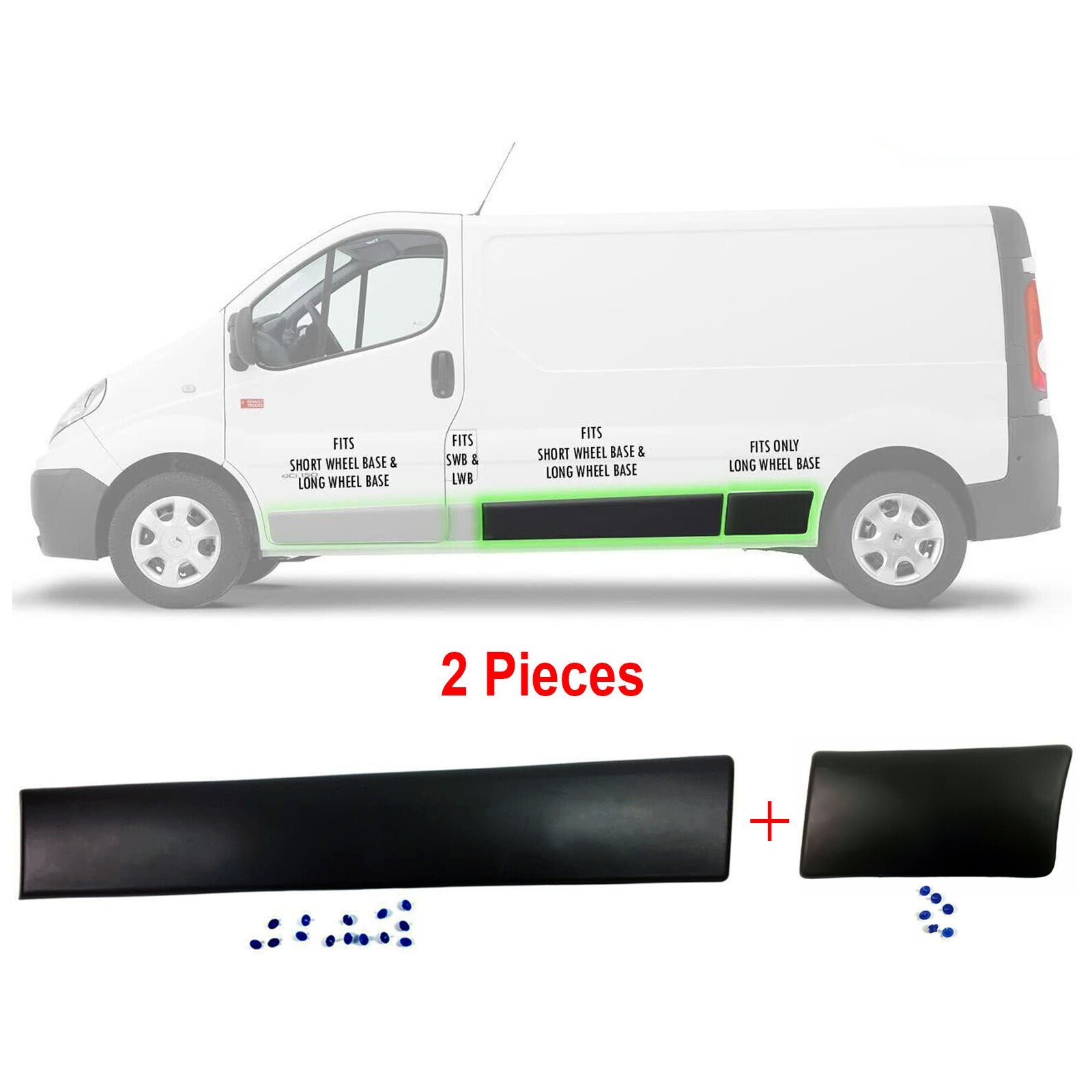 Left Side Long Trim Strip and Rear Whl Front Moulding Panel For Trafic Ii 01 13