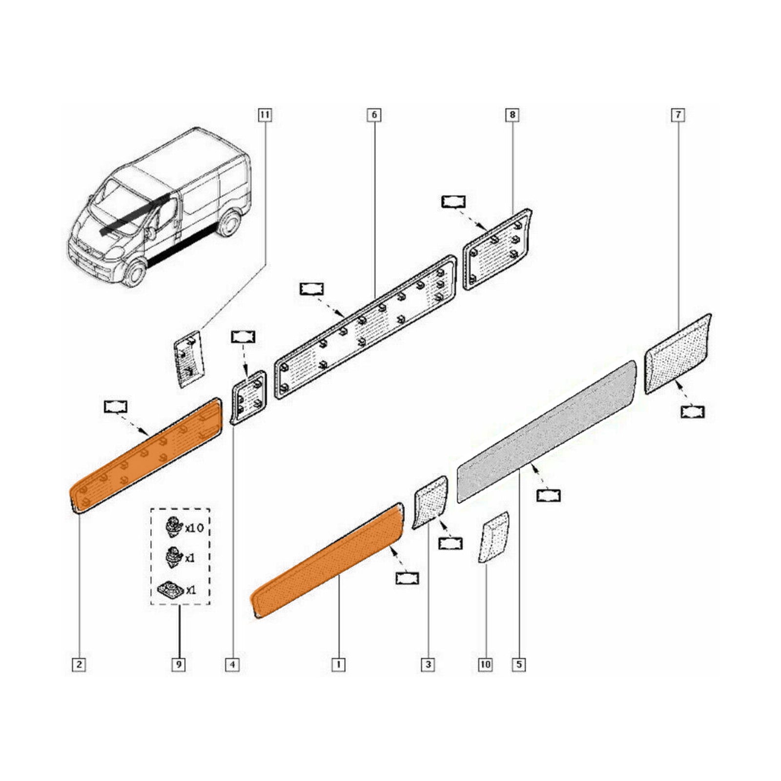 Side Door Front Left & Right Trim Moulding Panel For Renault Trafic II 2002-2013