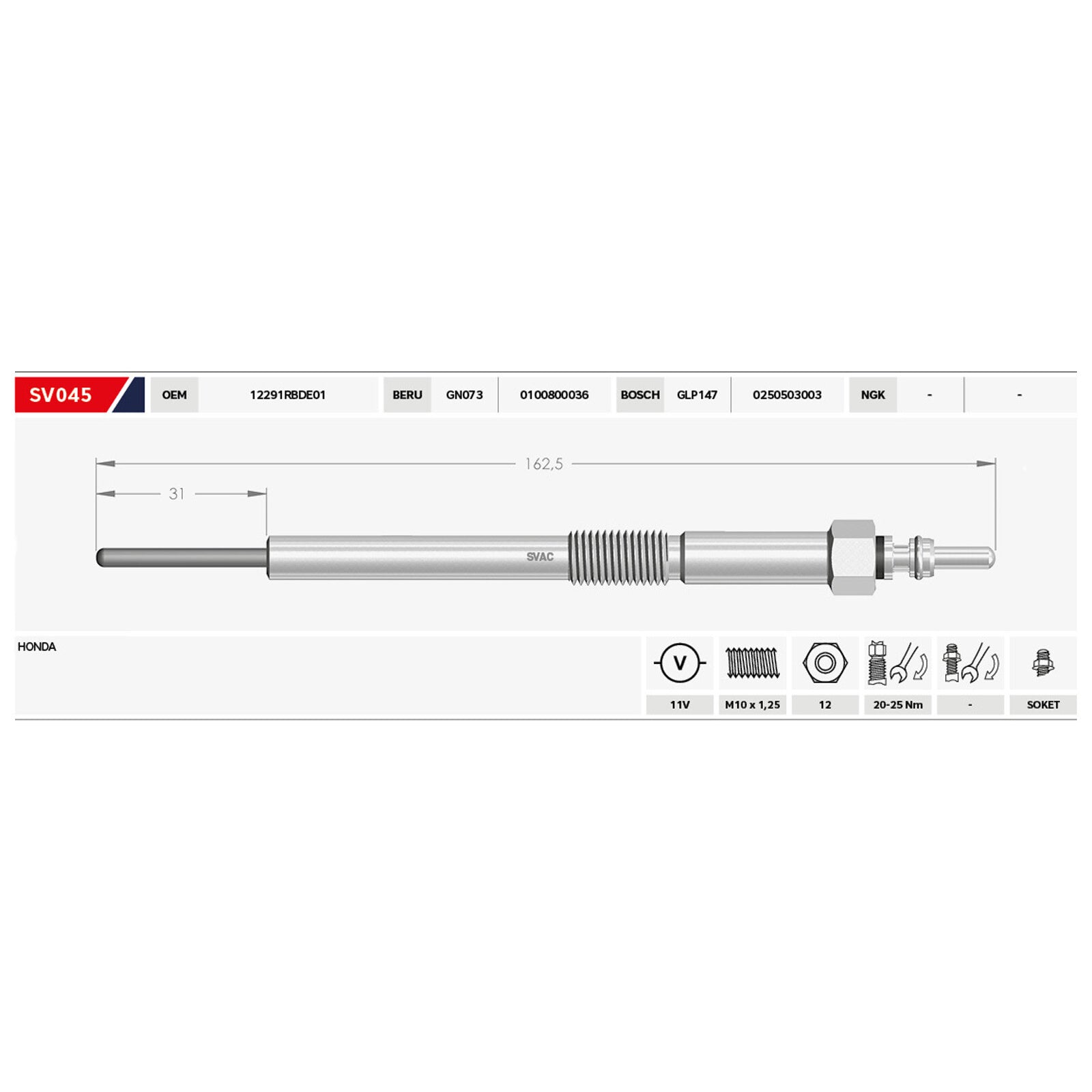 Heater Glow Plug For Honda Civic Accord CR-V HR-V 1.6 2.2 Diesel 12291RBDE01