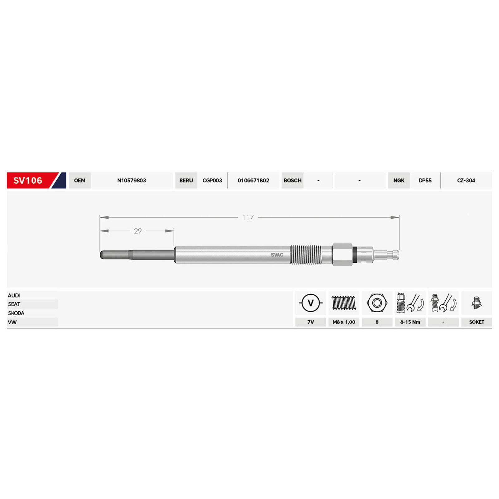 4X Heater Glow Plugs For Audi A3 A4 A6 Seat Leon Altea Toledo 2.0 TDI N10579803