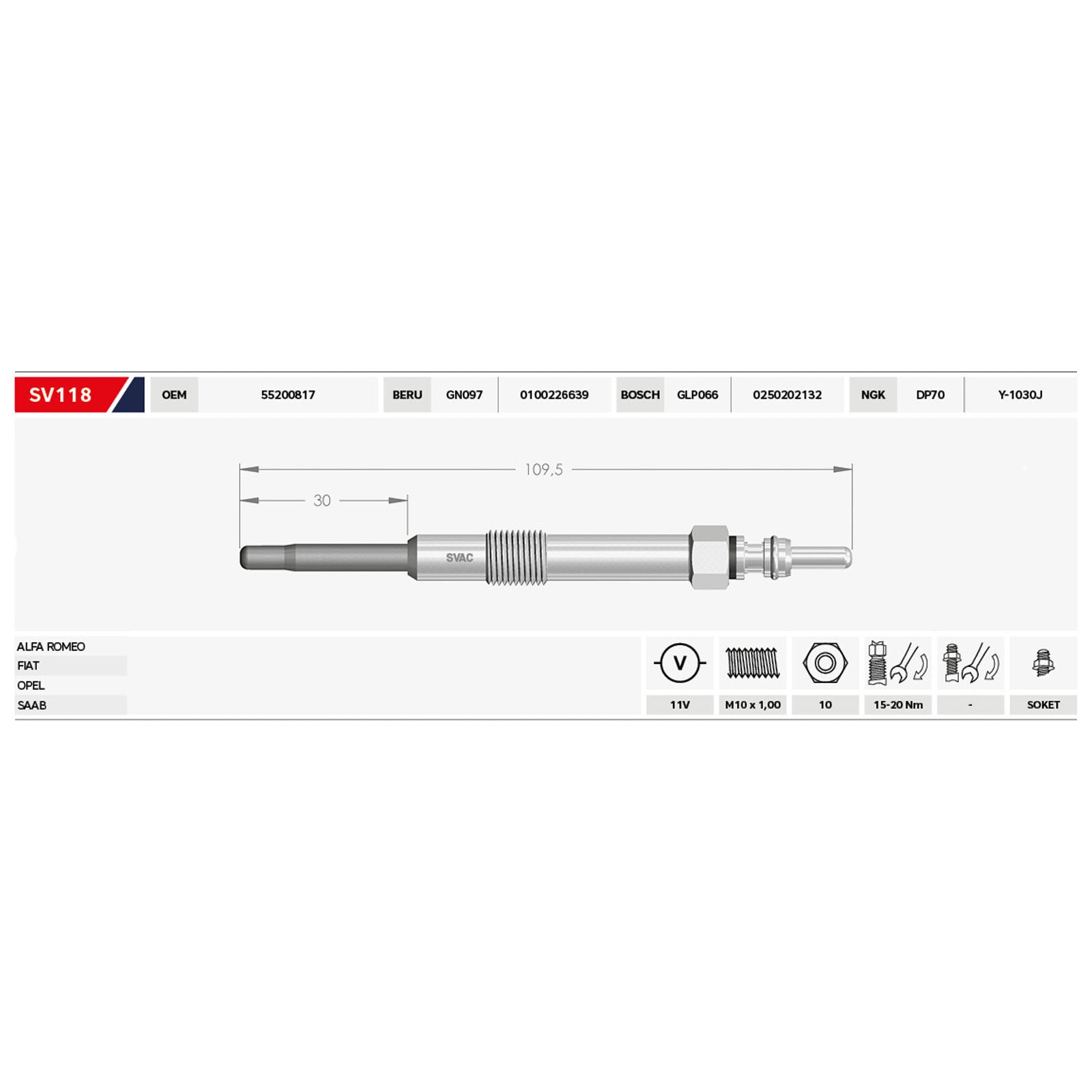4X Glow Plugs For Fiat Bravo II Doblo Croma Punto Stilo Multipla 1.9 D 55200817