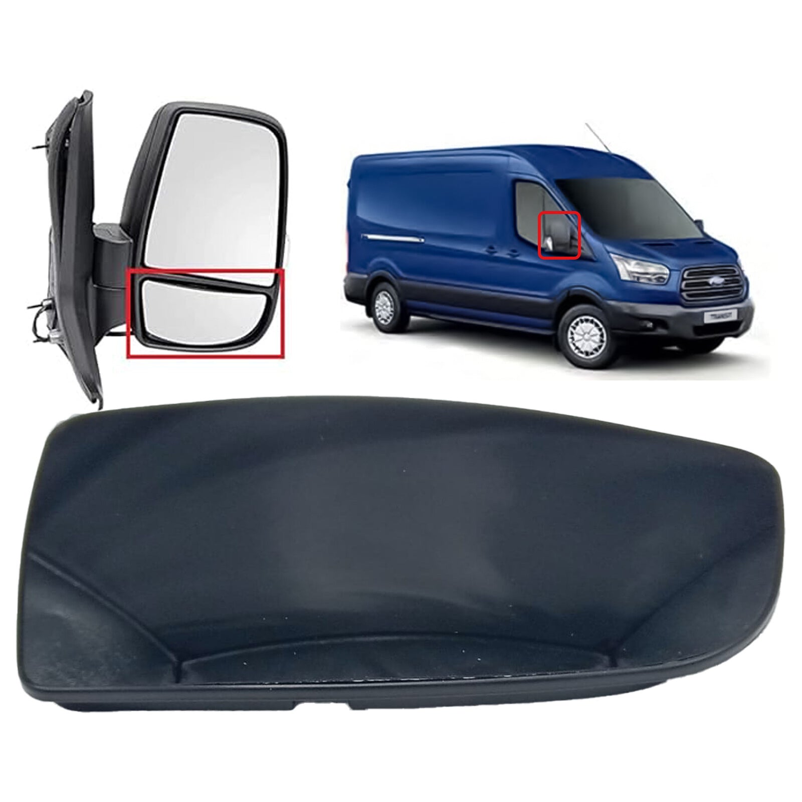 Wing Mirror Glass Lower Door For Ford Transit Mk8 Right Driver Side + Back Plate