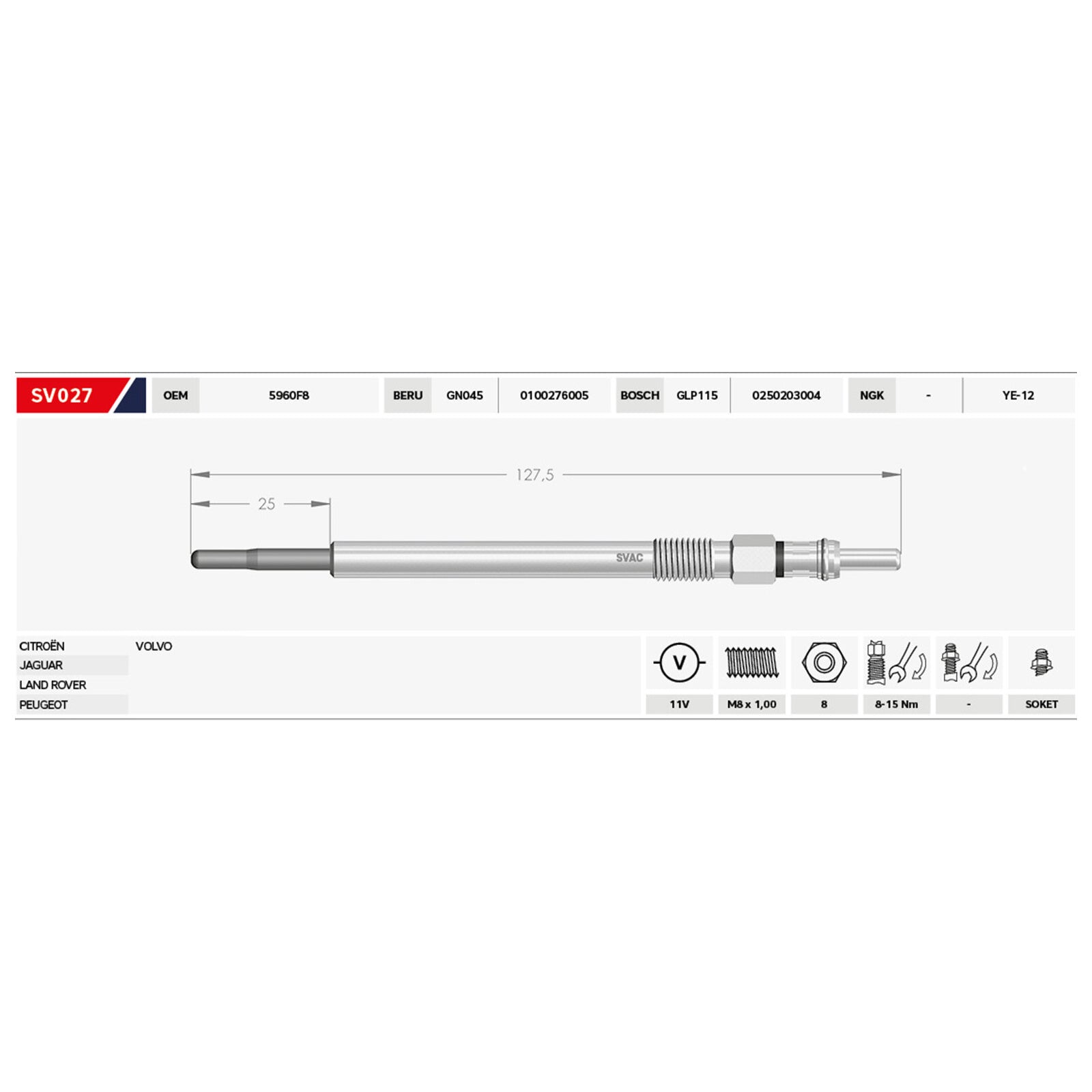 5X Car Heater Glow Plugs For Citroen C5 III C6 Peugeot 407 607 2.7 HDi 5960F8