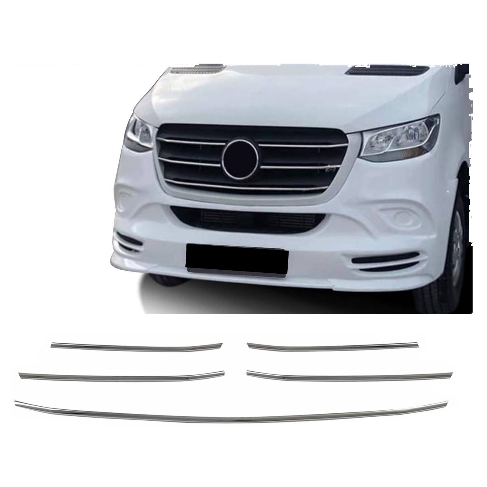 5 Pcs Chrome Front Grill Trim Cover S.Steel For Mercedes Sprinter W907 2018 On