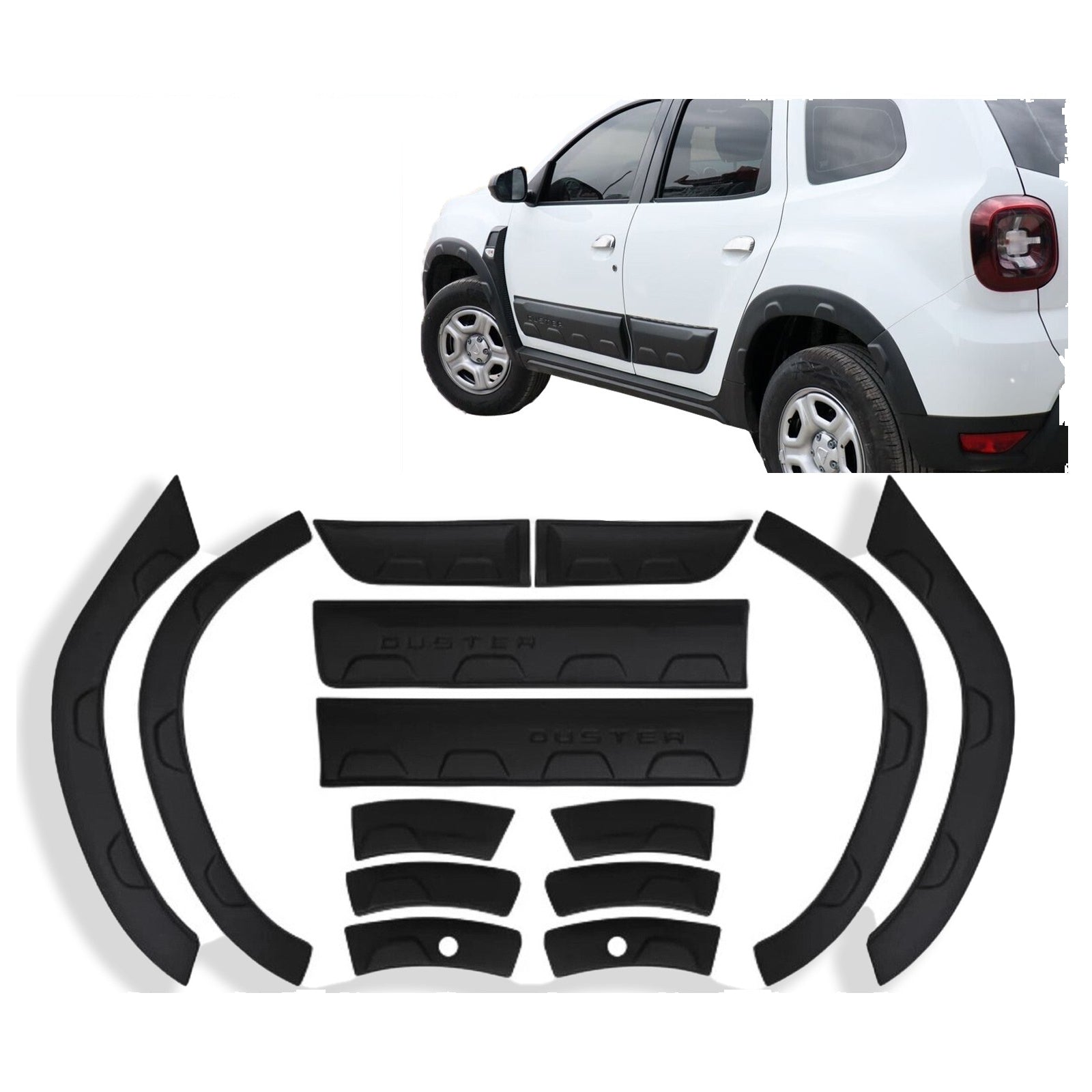 12+2 Pcs Fender Flare and Door Moulding Body Kit Off Road For Dacia Duster 18 23