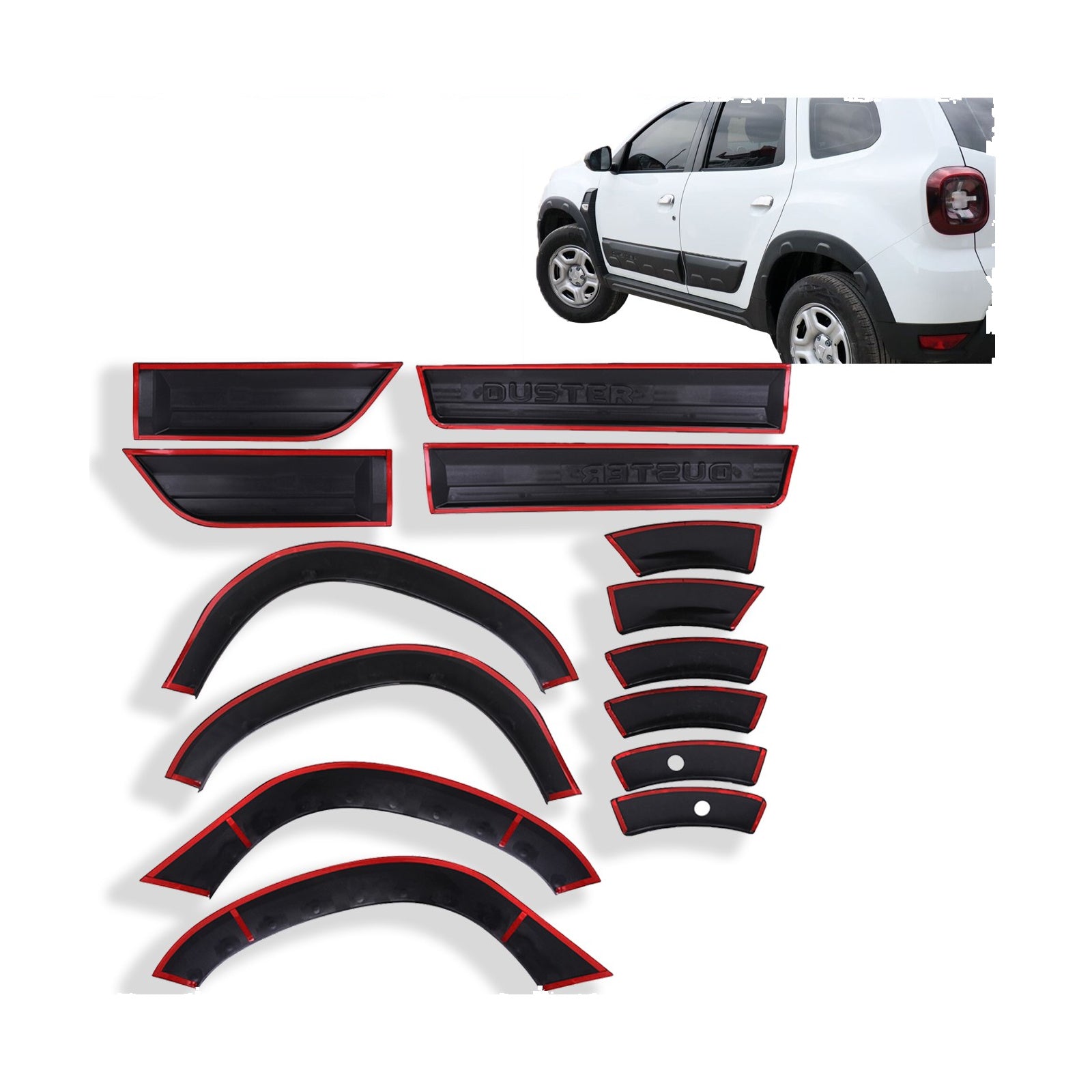 12+2 Pcs Fender Flare & Door Moulding Body Kit (Off Road) For Dacia Duster 18-23