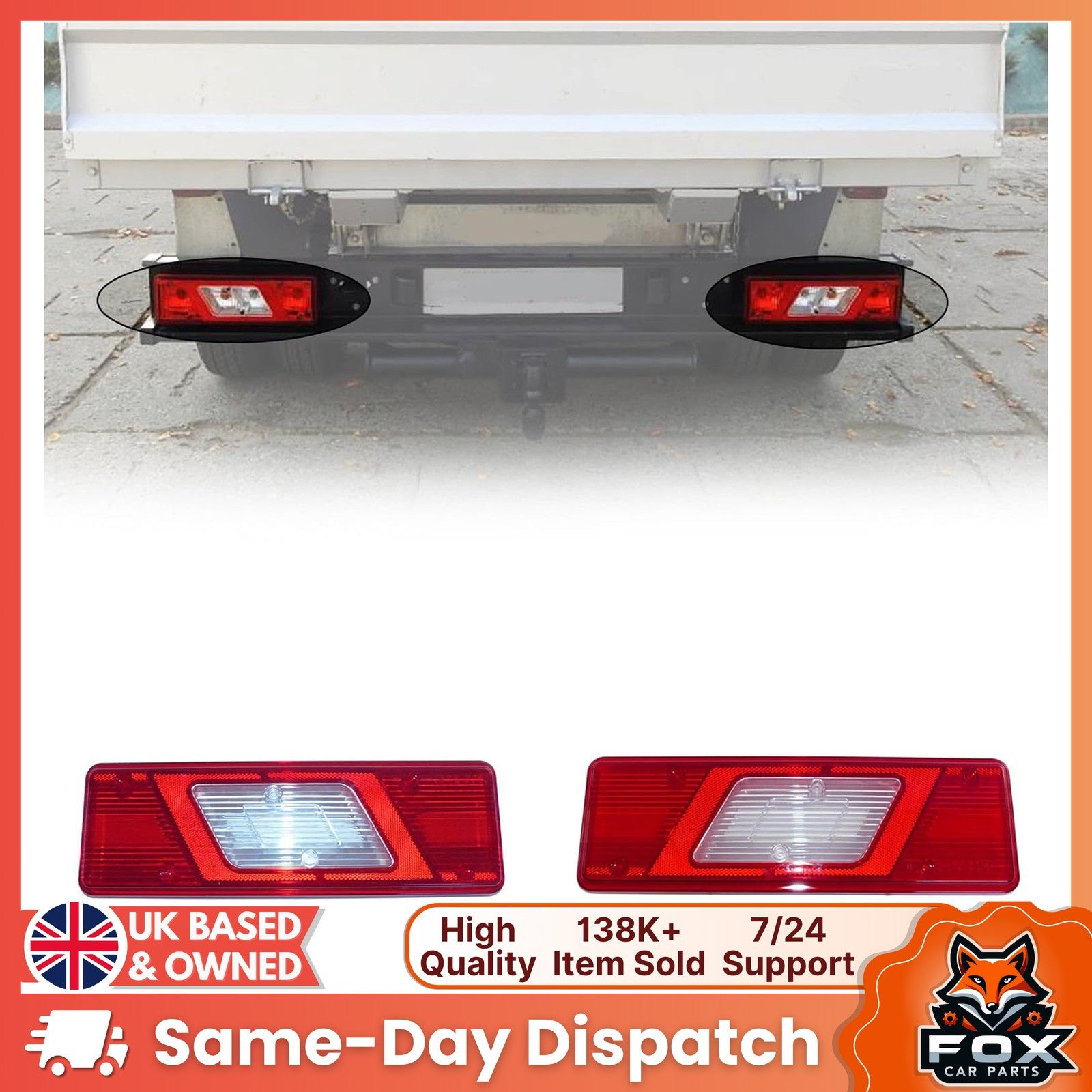 Ford Transit Tipper 2013 On Pair Right and Left Side Rear Tail Light Lamp Lens