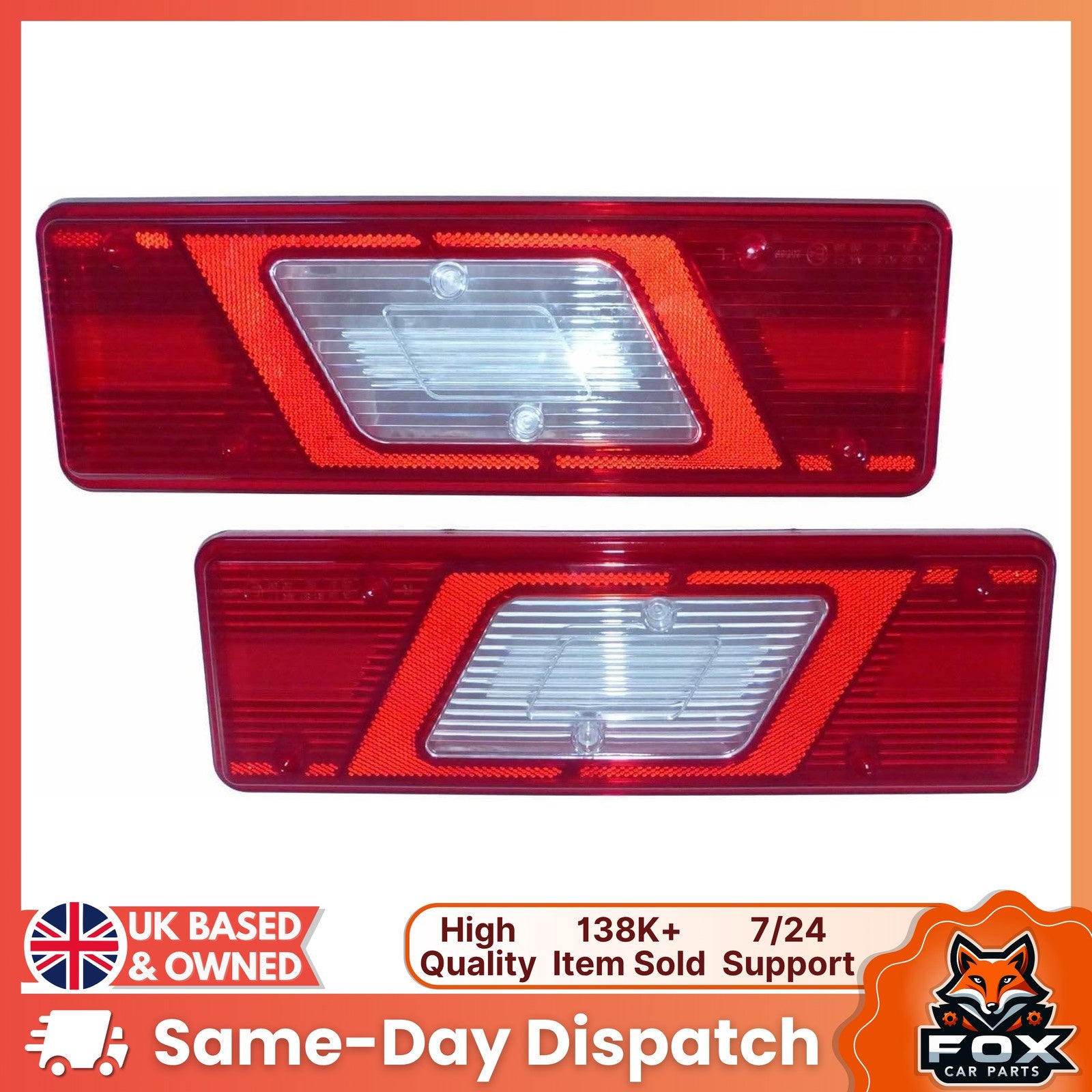 Ford Transit Tipper (2013-on) Pair (Right & Left Side) Rear Tail Light Lamp Lens