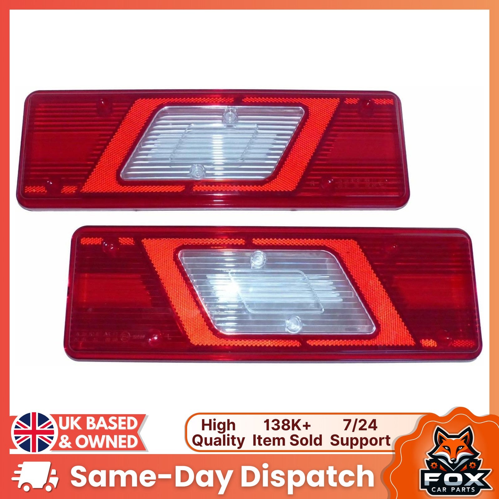 Ford Transit Tipper (2013-on) Pair (Right & Left Side) Rear Tail Light Lamp Lens