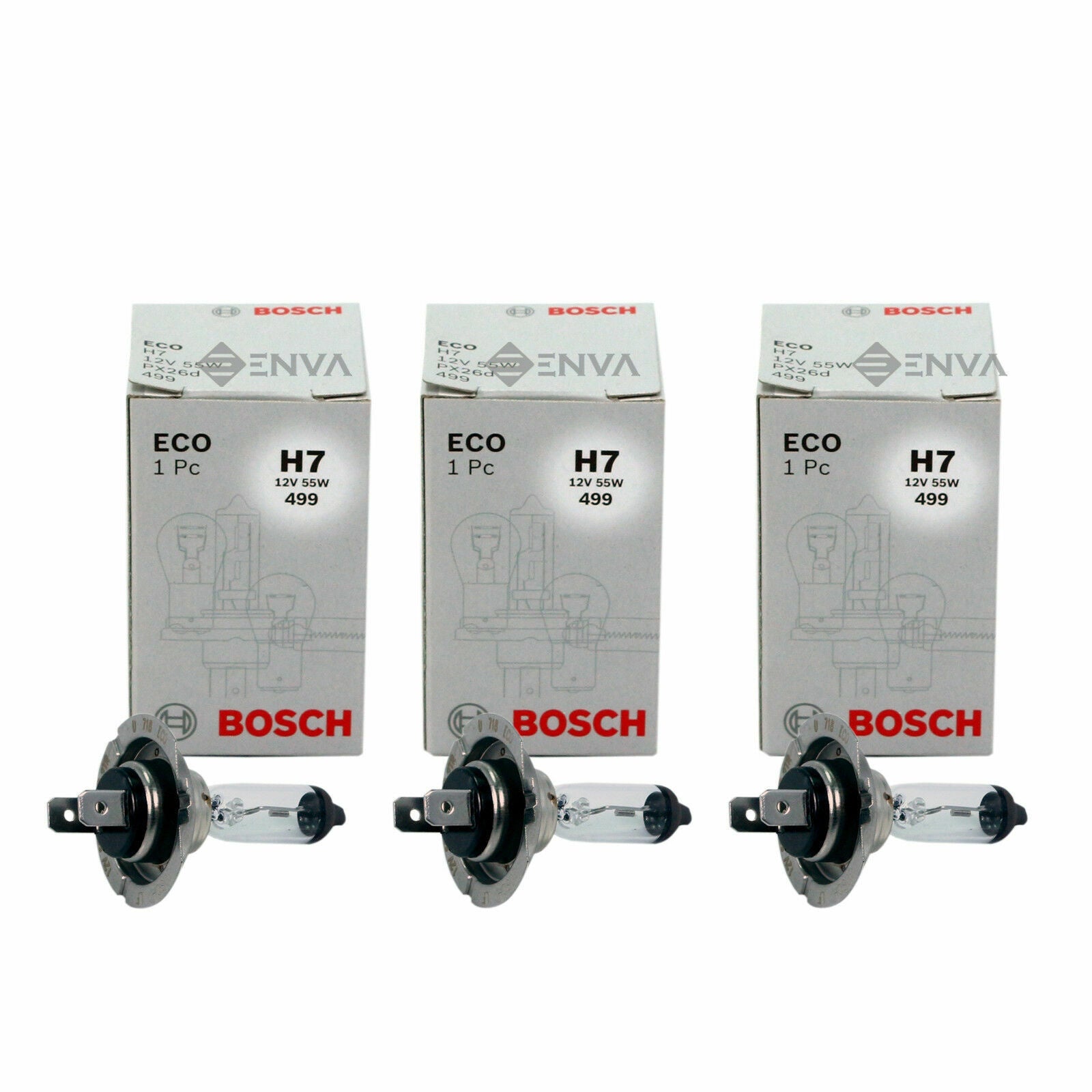 Geniune 3X Bosch Eco H7 12V 55W 499 Headlight Bulbs