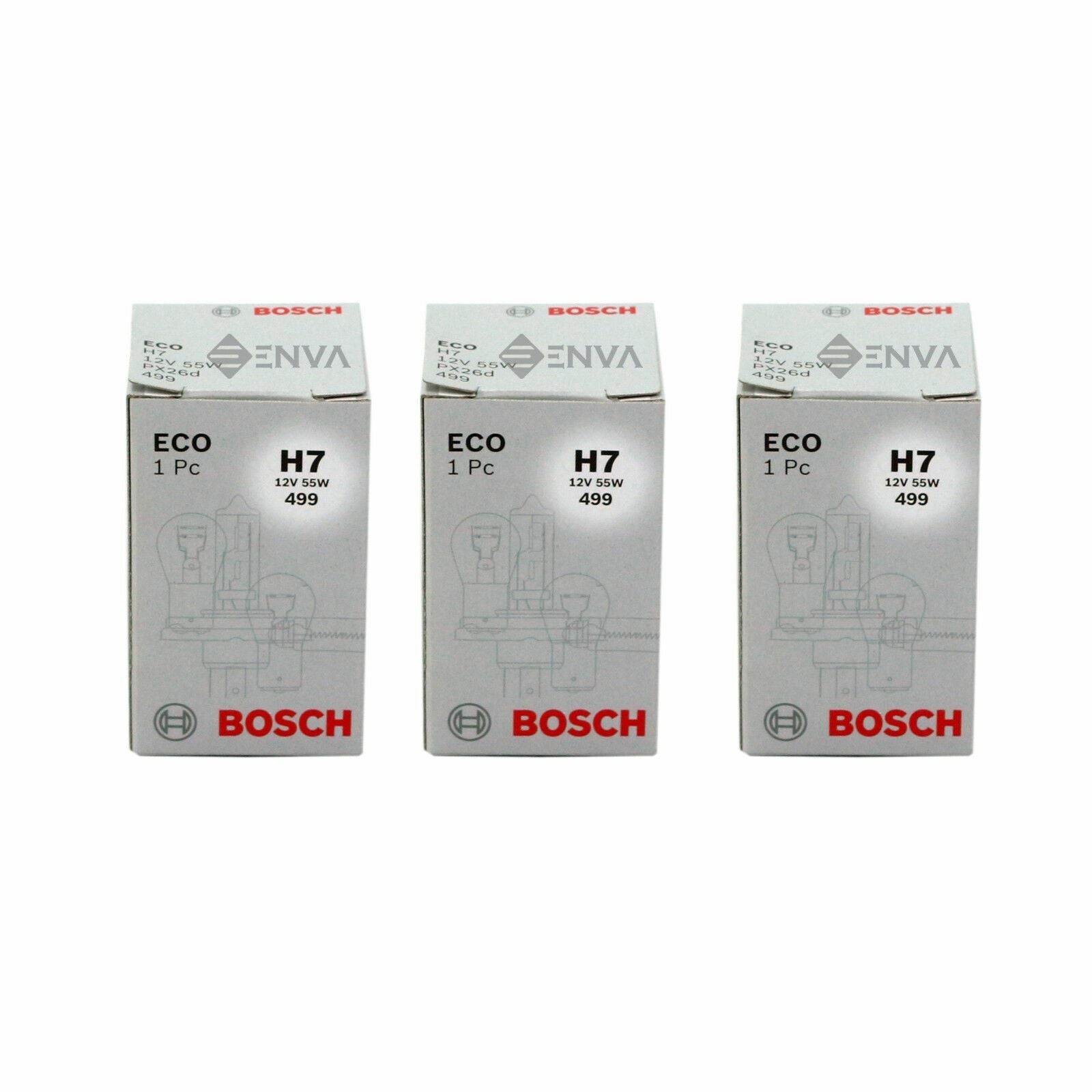 Geniune 3x Bosch Eco H7 12V 55W 499 Headlight Bulbs