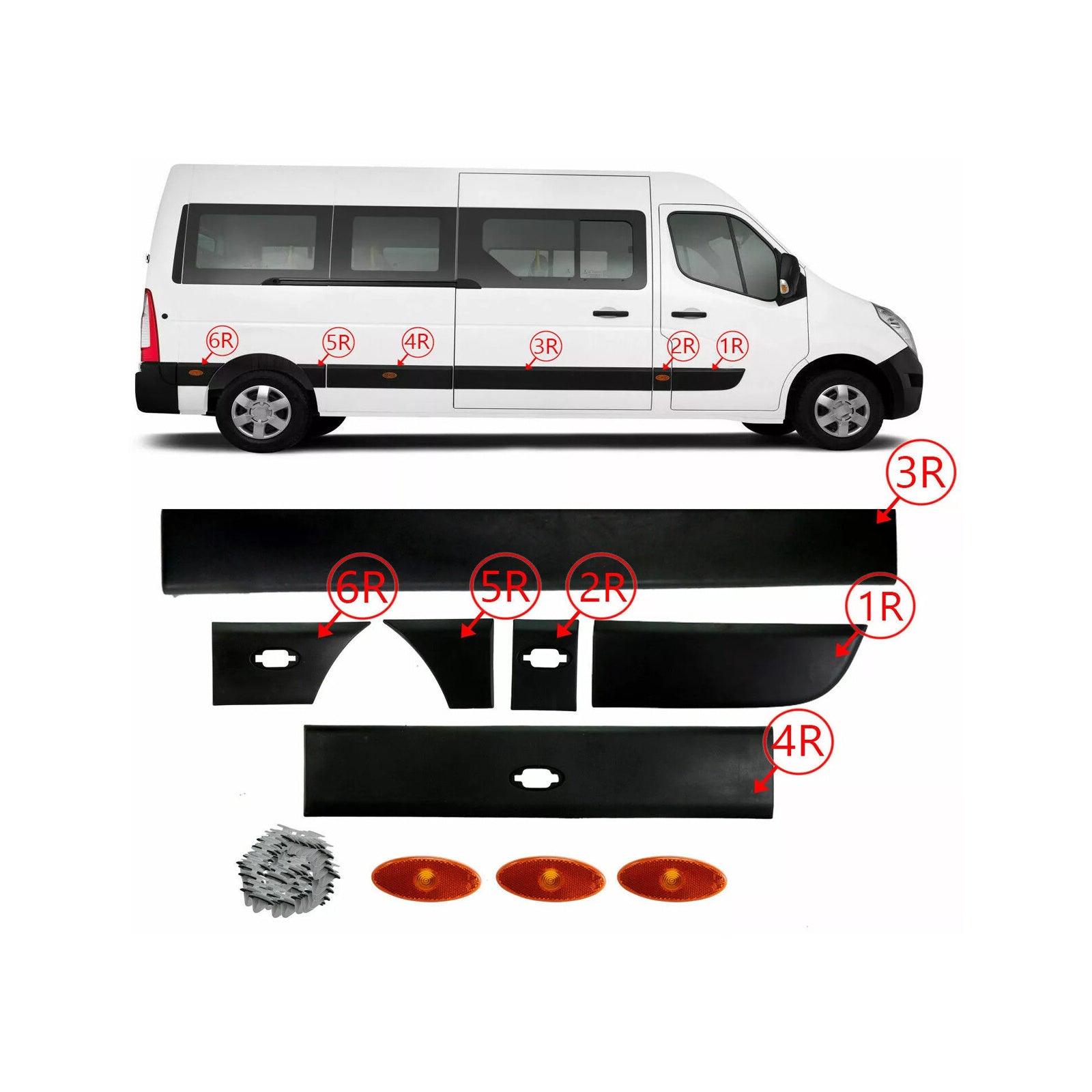 Door Trim Moulding Strip Set Right Side With Marker For Renault Master 2010 2016