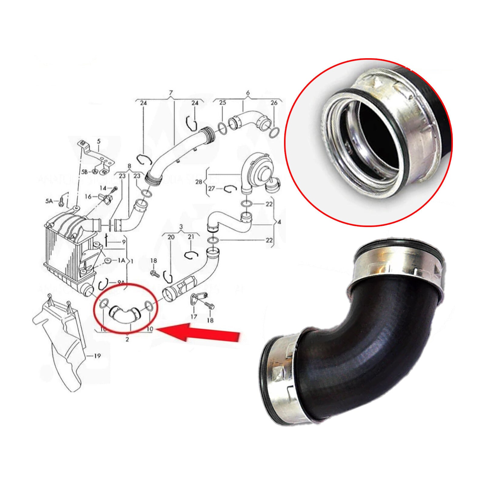 Intercooler Turbo Hose Pipe For Skoda Fabia 130 Hp 1.9 Tdi Rs 03 08 6Q0145832C