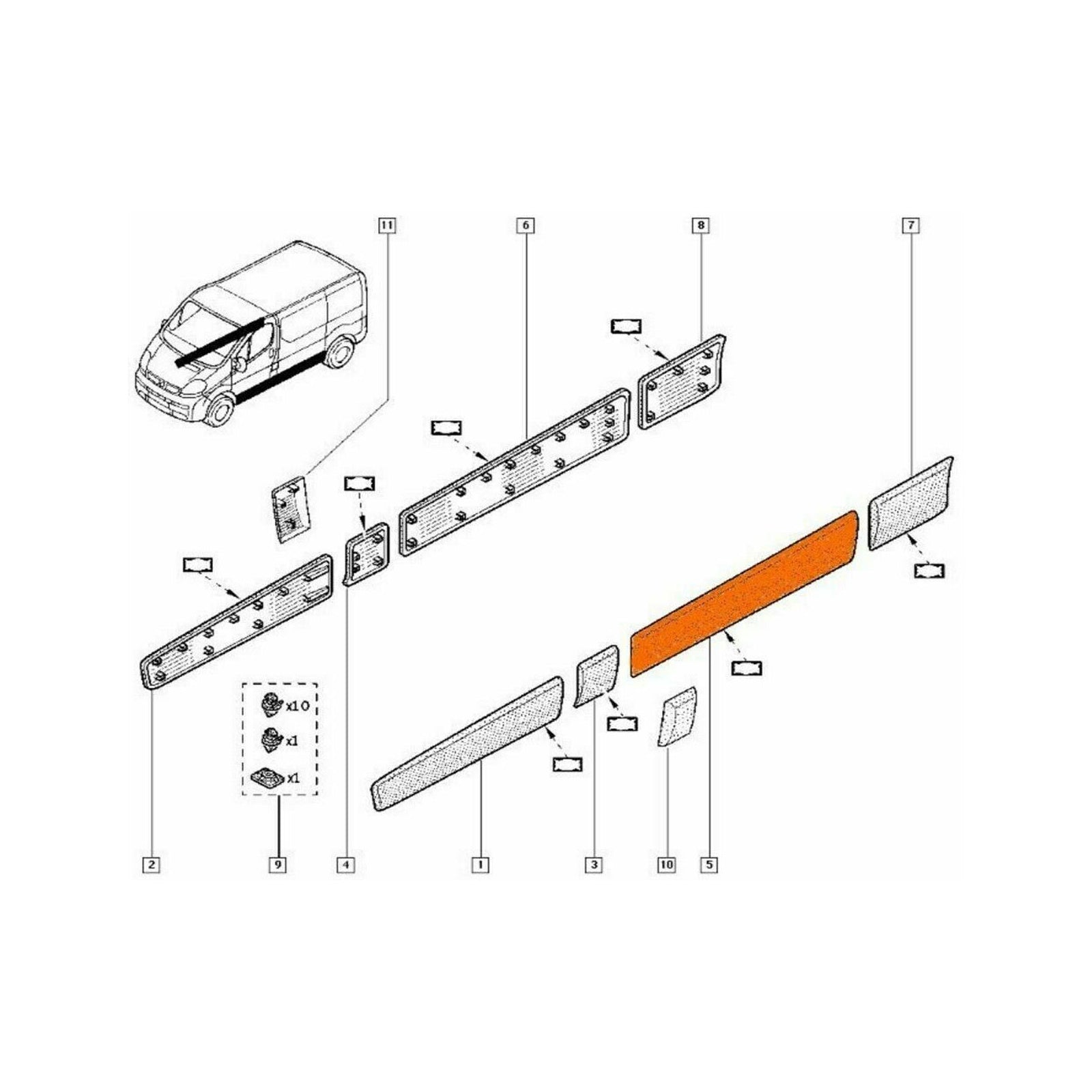 Left Side Central-Long Trim Moulding Strip Panel for Primastar 01-13 8200036093