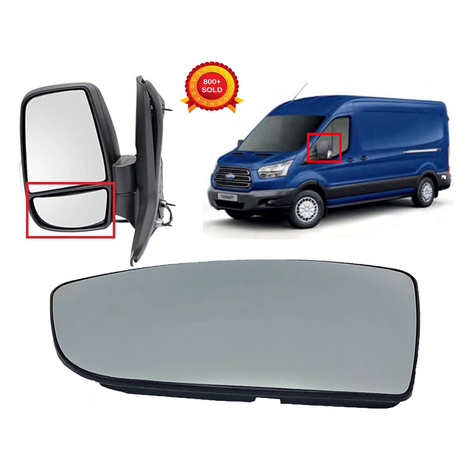 Ford Transit Mk8 Lower Door Wing Mirror Glass Passenger Left Back Plate 1855103