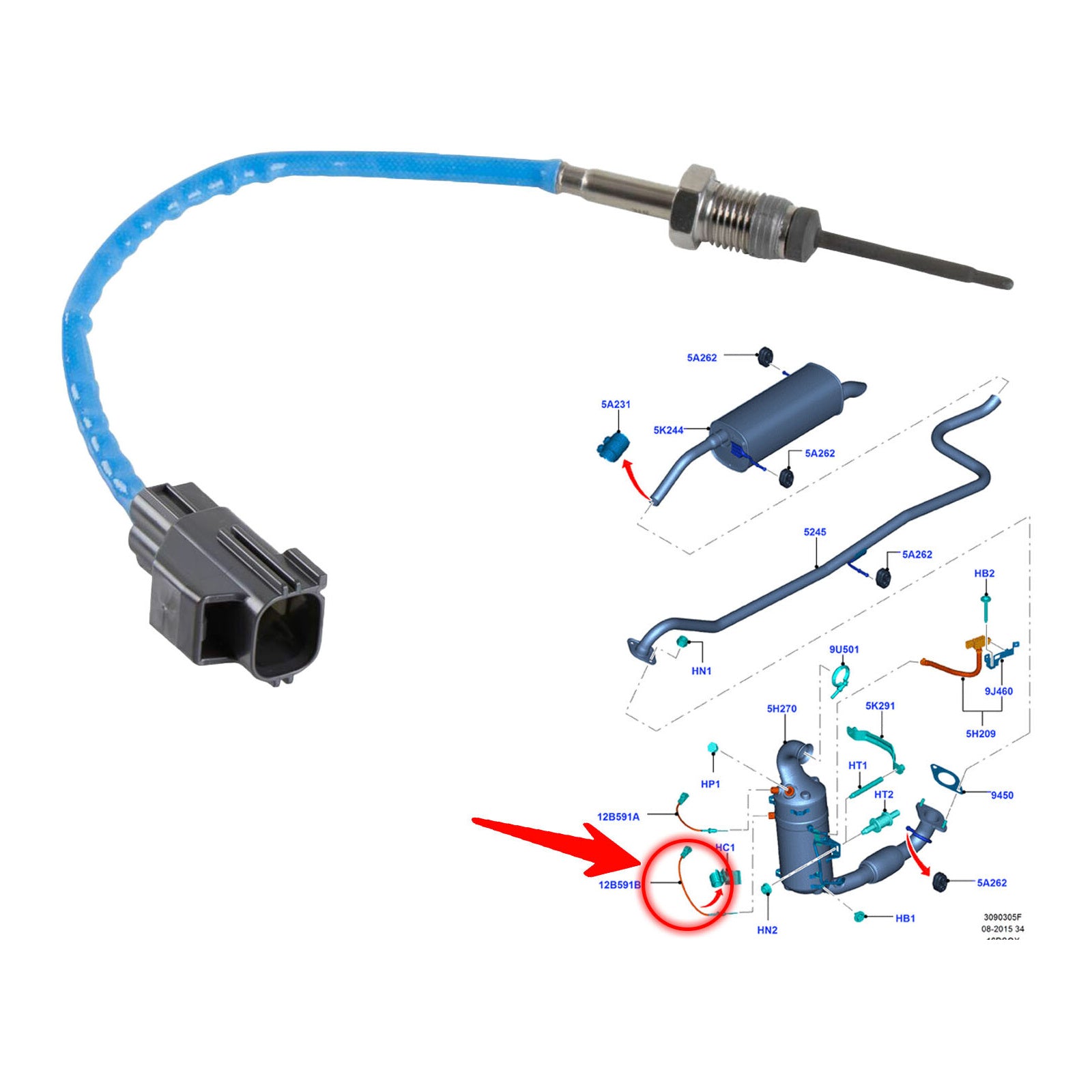 Original Ford Transit Mk7 Mk8 Custom Exhaust Gas Temperature Sensor 2.2 Tdci Fwd