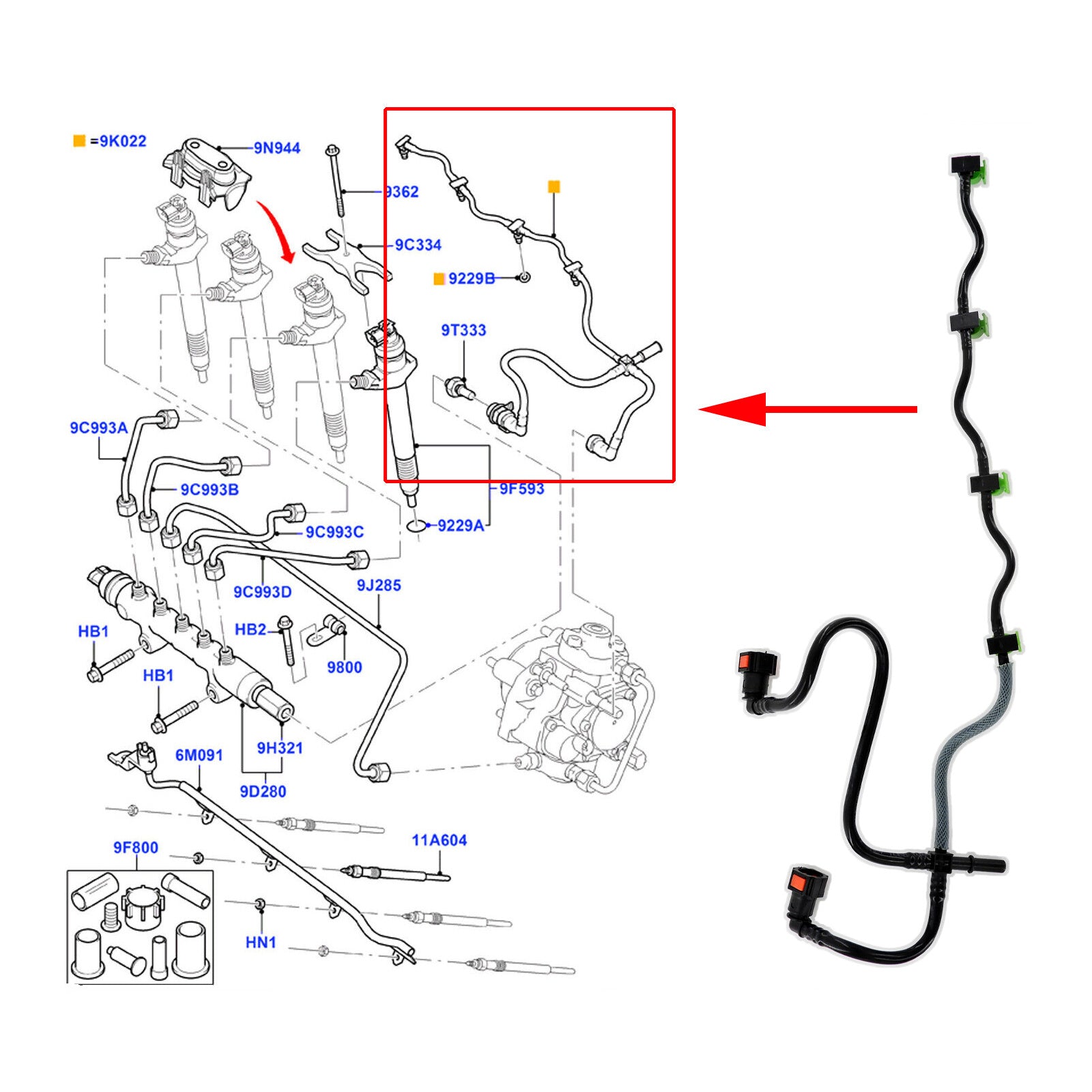 Fuel Injector Leak Off Pipe and Clips For Ford Transit Mk7 2.2 Tdci 06 14 1473393