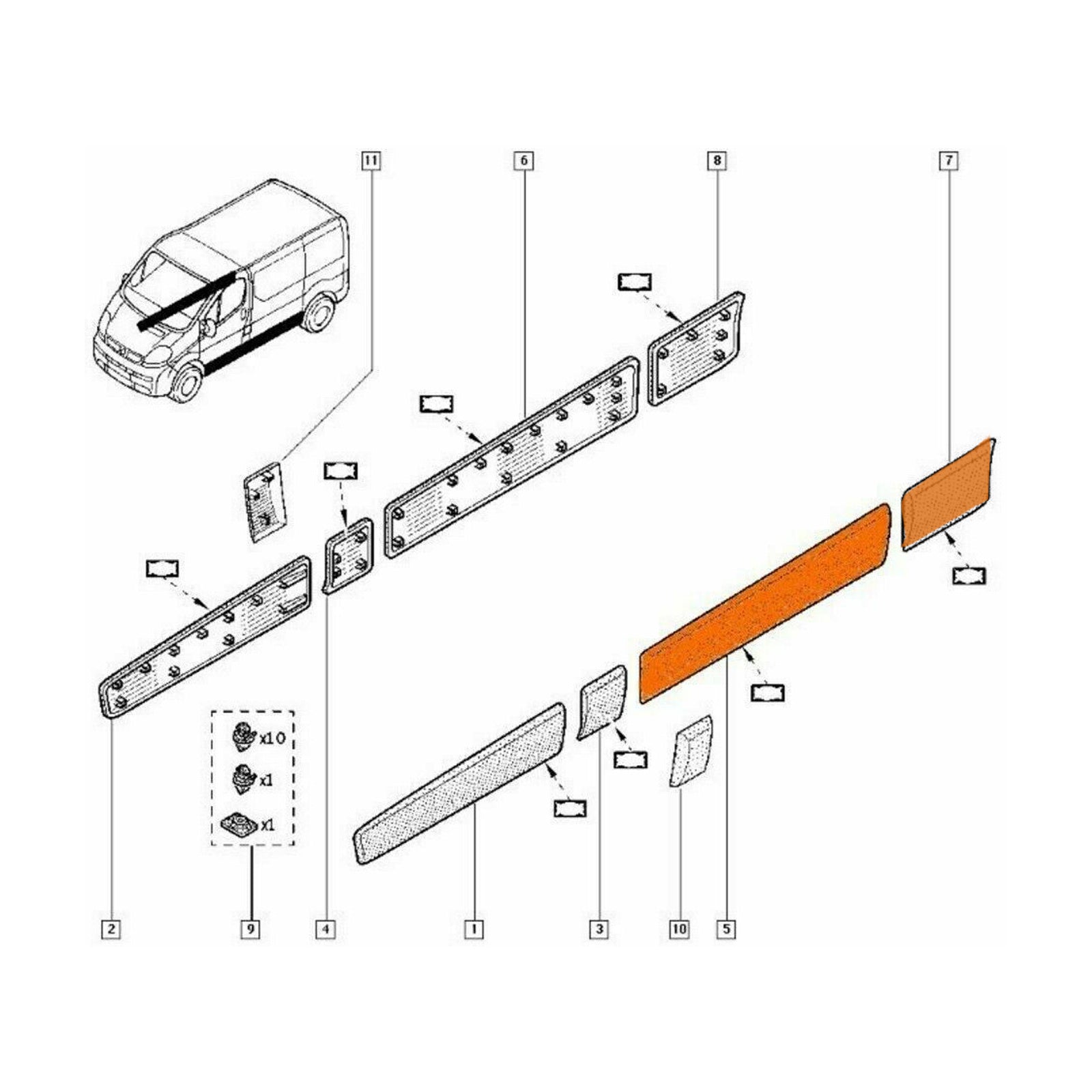 Left Trim Moulding Panel Rear Whl Front & Central-Long Strip for Primastar 01-13