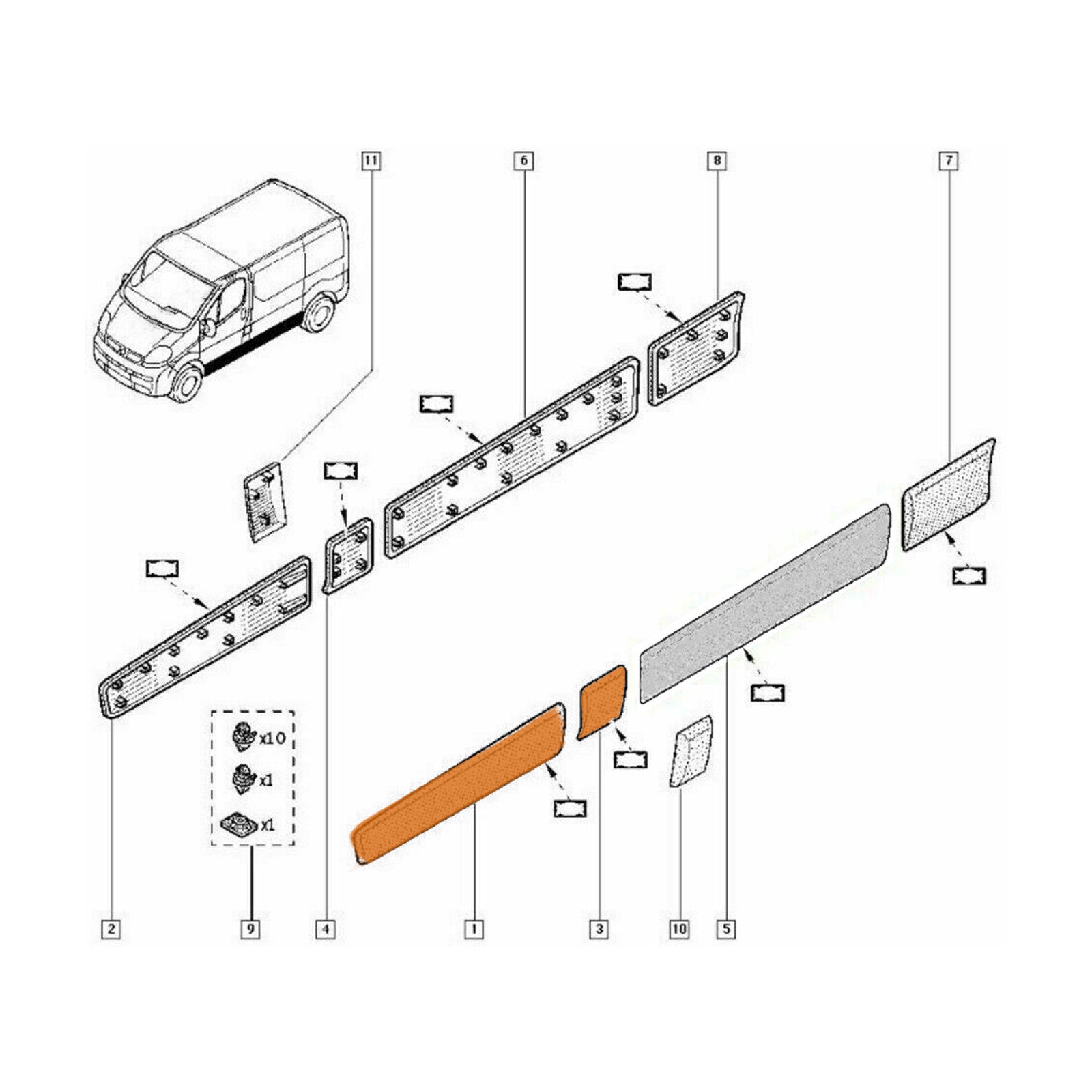 Left Side Door and Central Trim Moulding Panel For Nissan Primastar 2002-2013