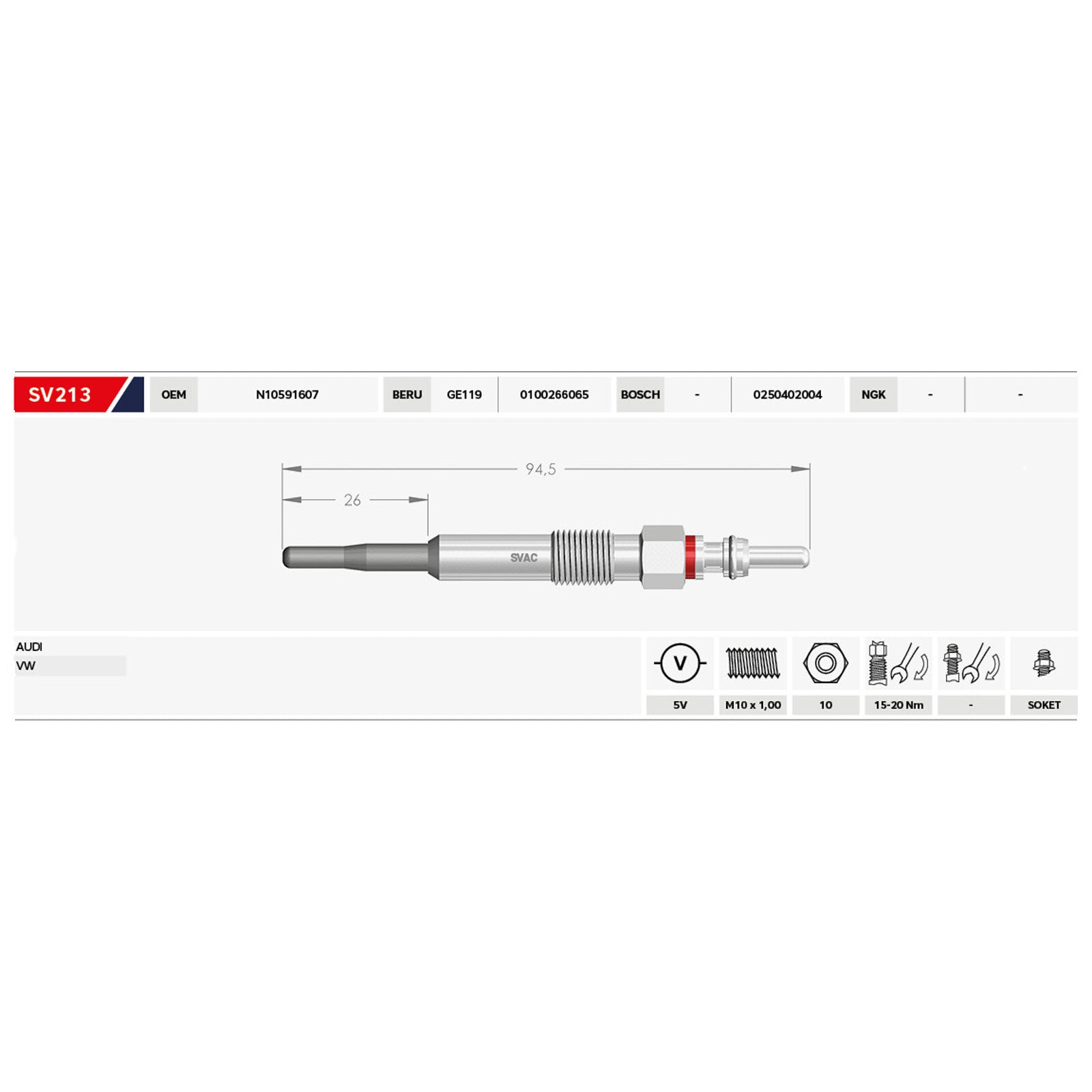 4X Heater Glow Plugs For Audi A4 B6 1.9 TDI VW Passat B5 2.0 TDI N10591607