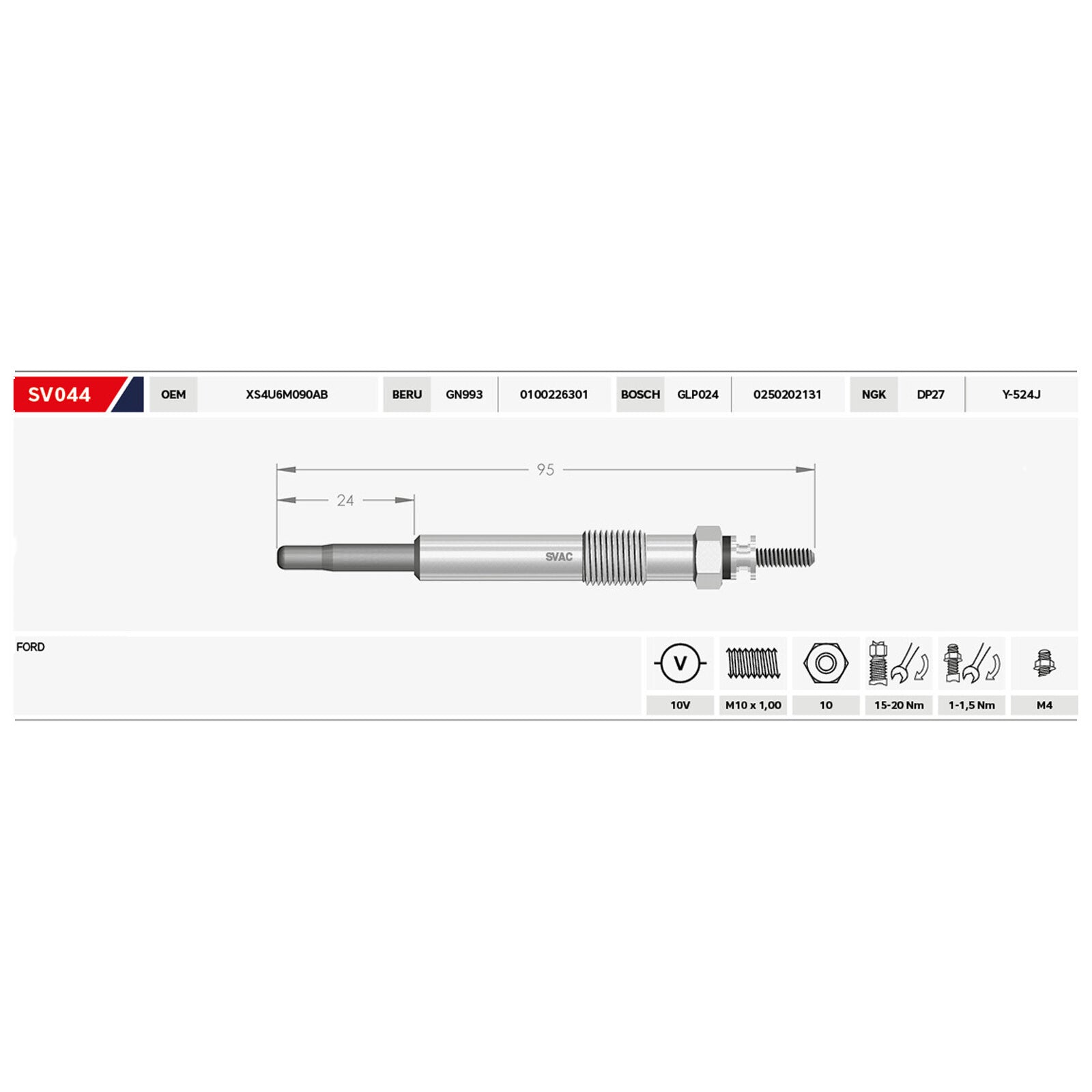 1X Glow Plug For Ford Focus Transit Connect Galaxy Mondeo C-Max SMax 1.8 Diesel