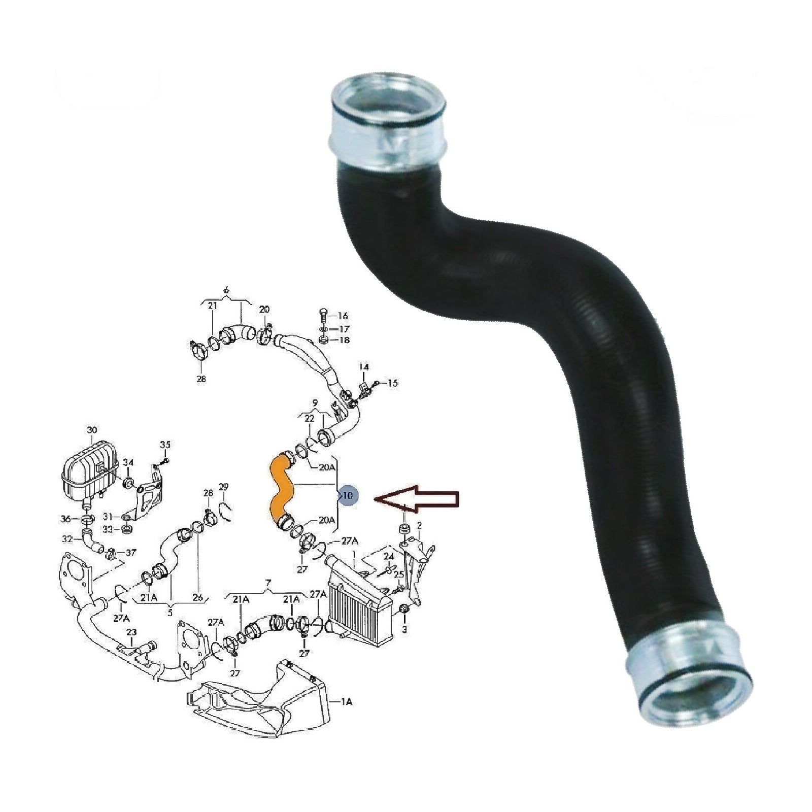 Vw Passat 1.9 Tdi 2.0 Tdi 2000 2005 Intercooler Turbo Hose Pipe, 8D0145834K