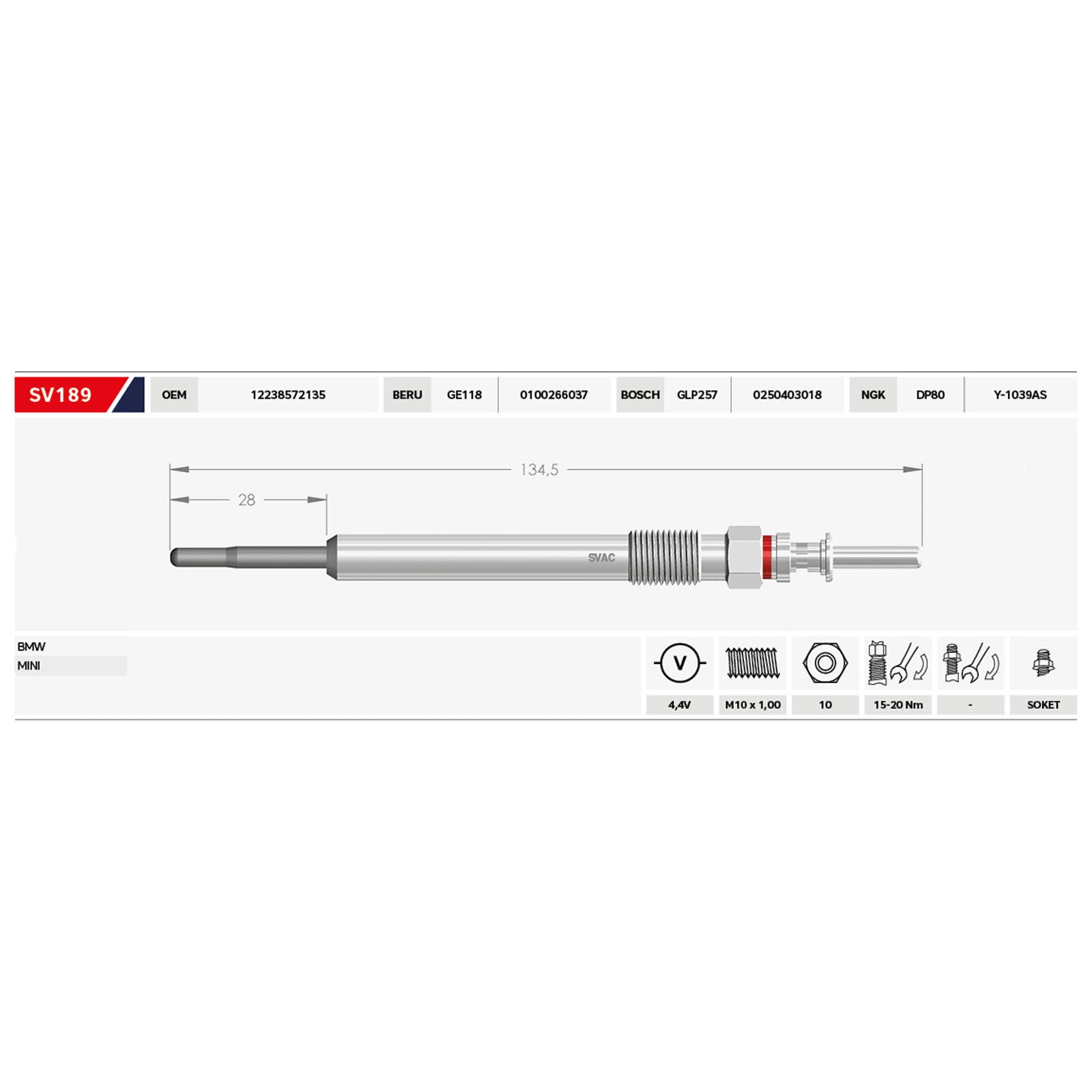 Heater Glow Plug For BMW F20 F21 F45 F48 MINI R55 R56 R57 58 R60 R61 12238572135